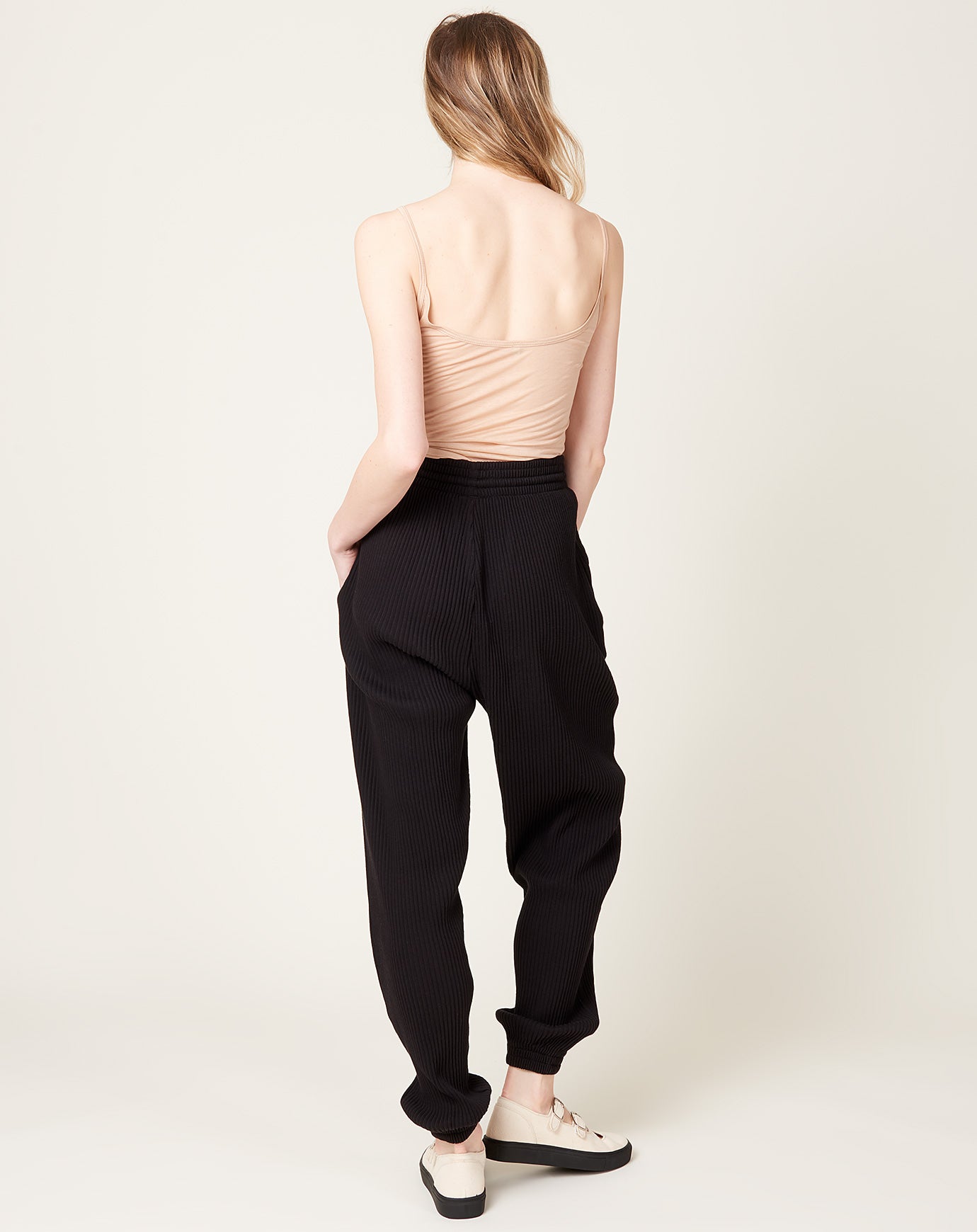 Baserange Sweat Pants in Black Fleece Rib