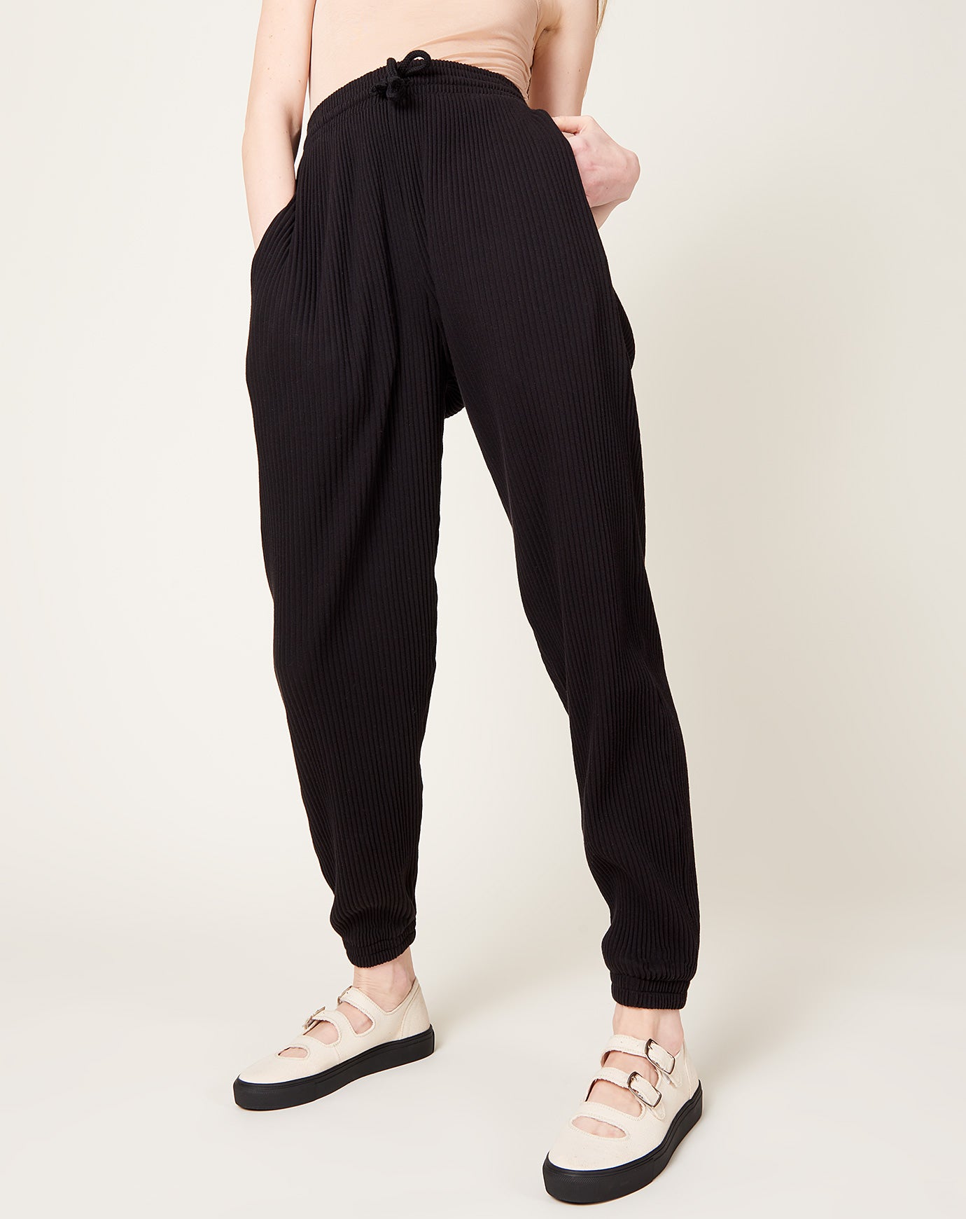 Baserange Sweat Pants in Black Fleece Rib