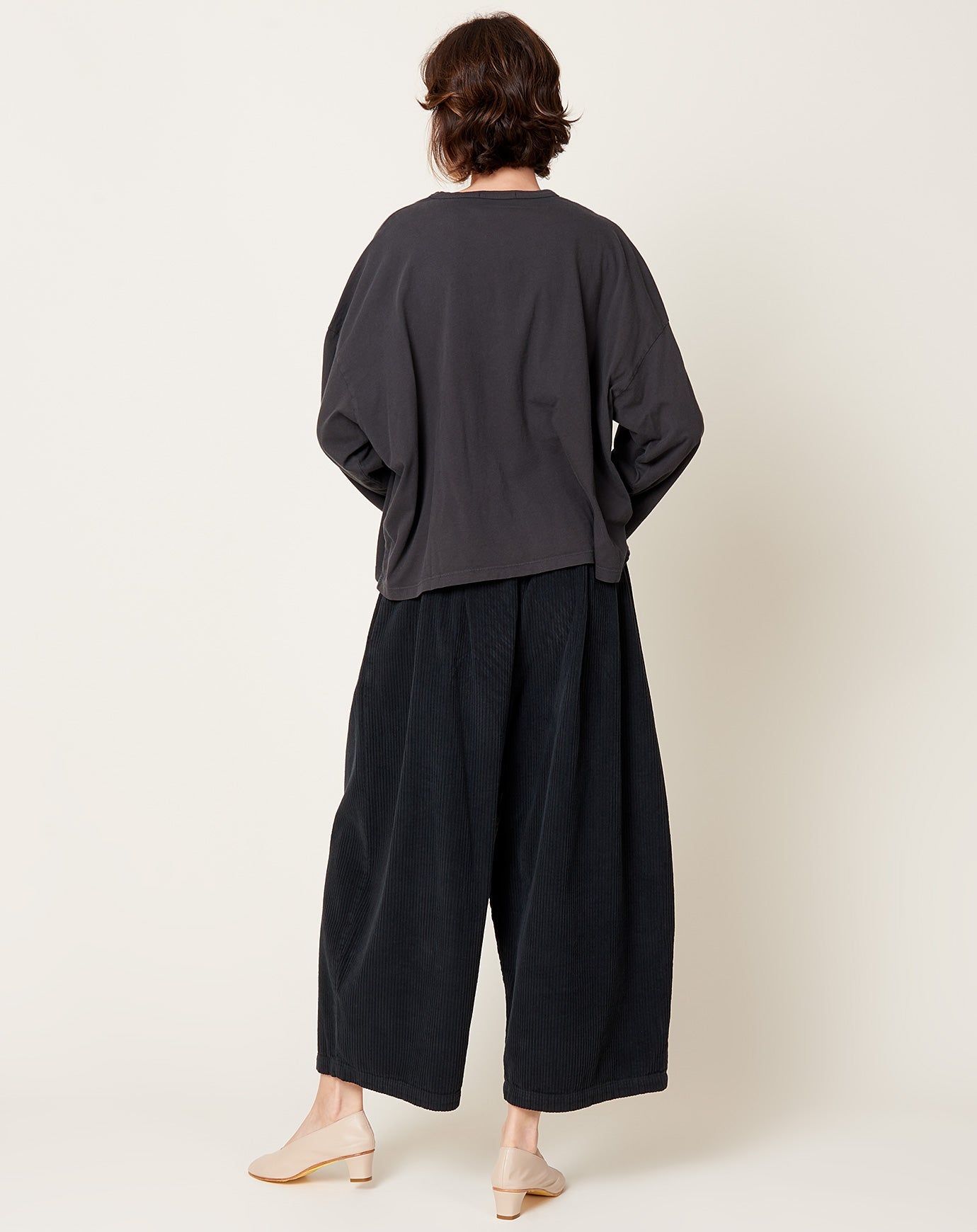 Black Crane Corduroy Wide Pants in Dark Grey