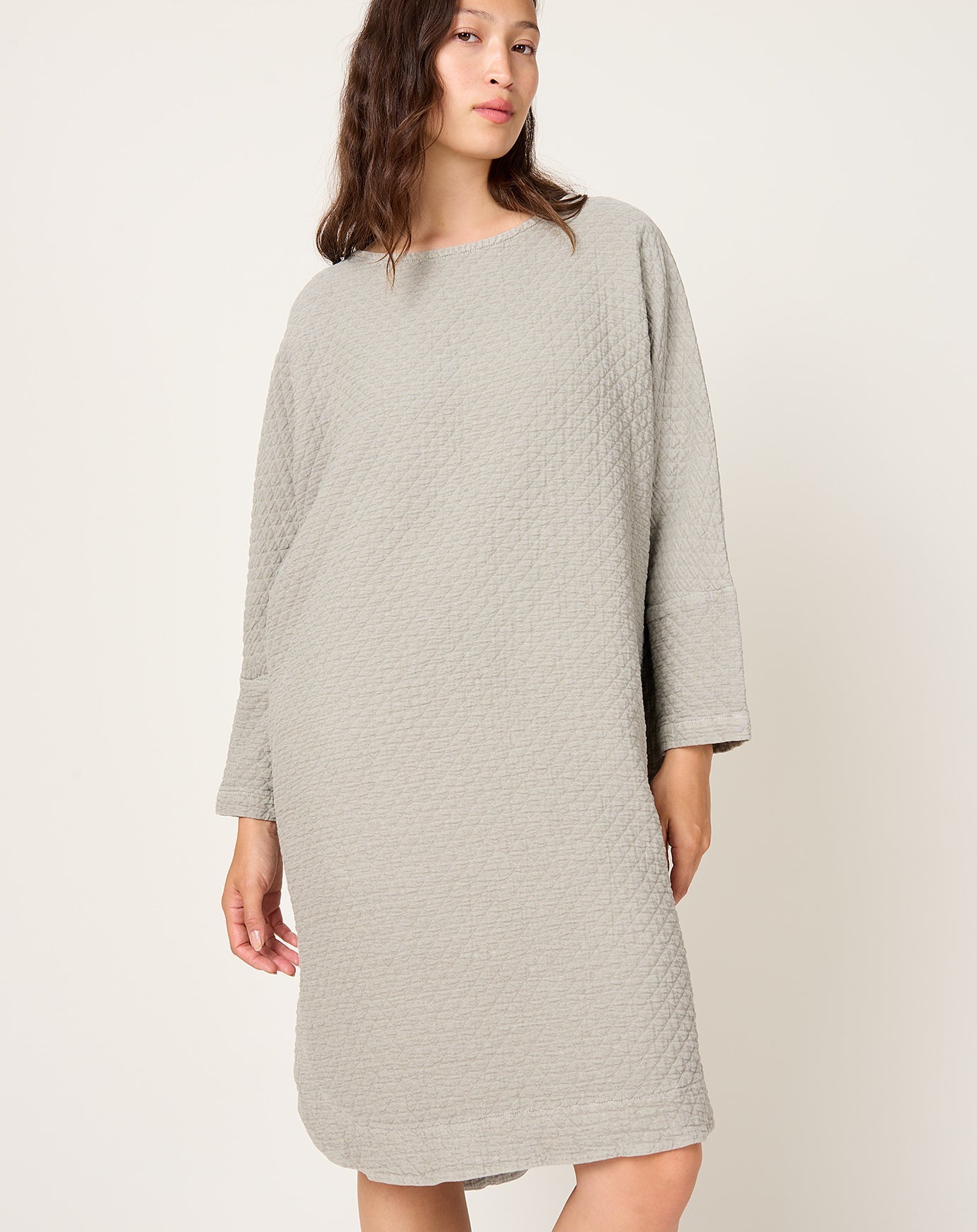 Black Crane Diamond Quilted Painter Dress in Limestone