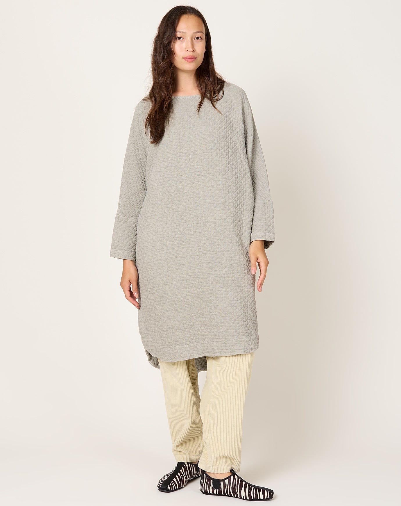 Black Crane Diamond Quilted Painter Dress in Limestone