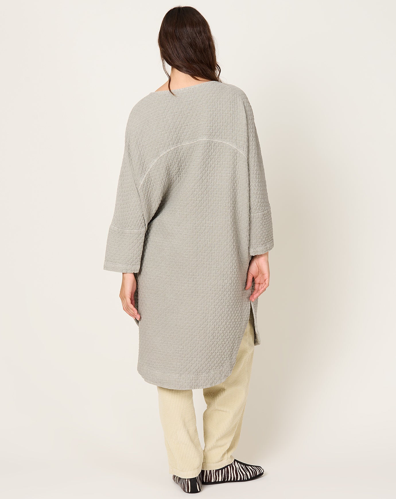 Black Crane Diamond Quilted Painter Dress in Limestone