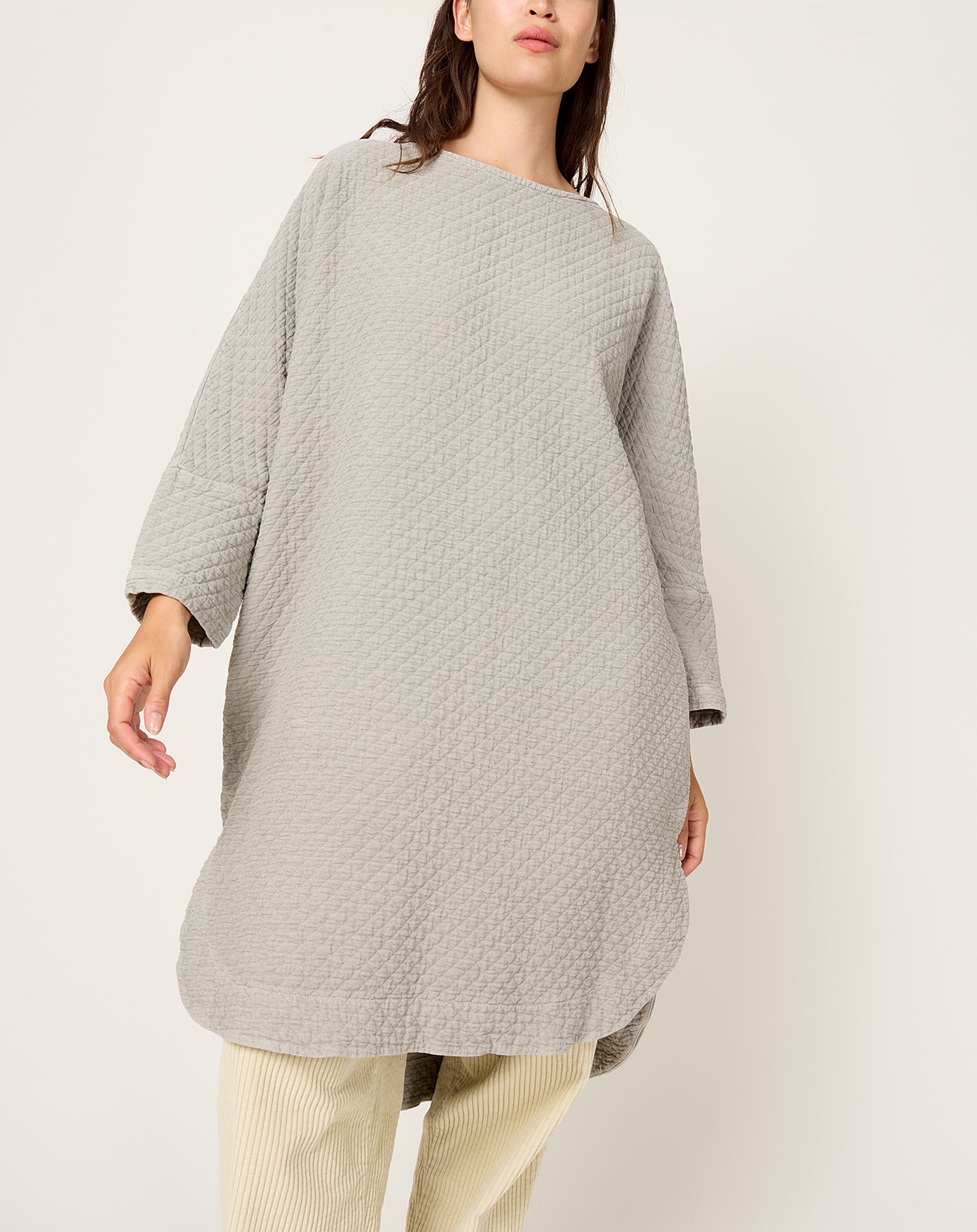 Black Crane Diamond Quilted Painter Dress in Limestone