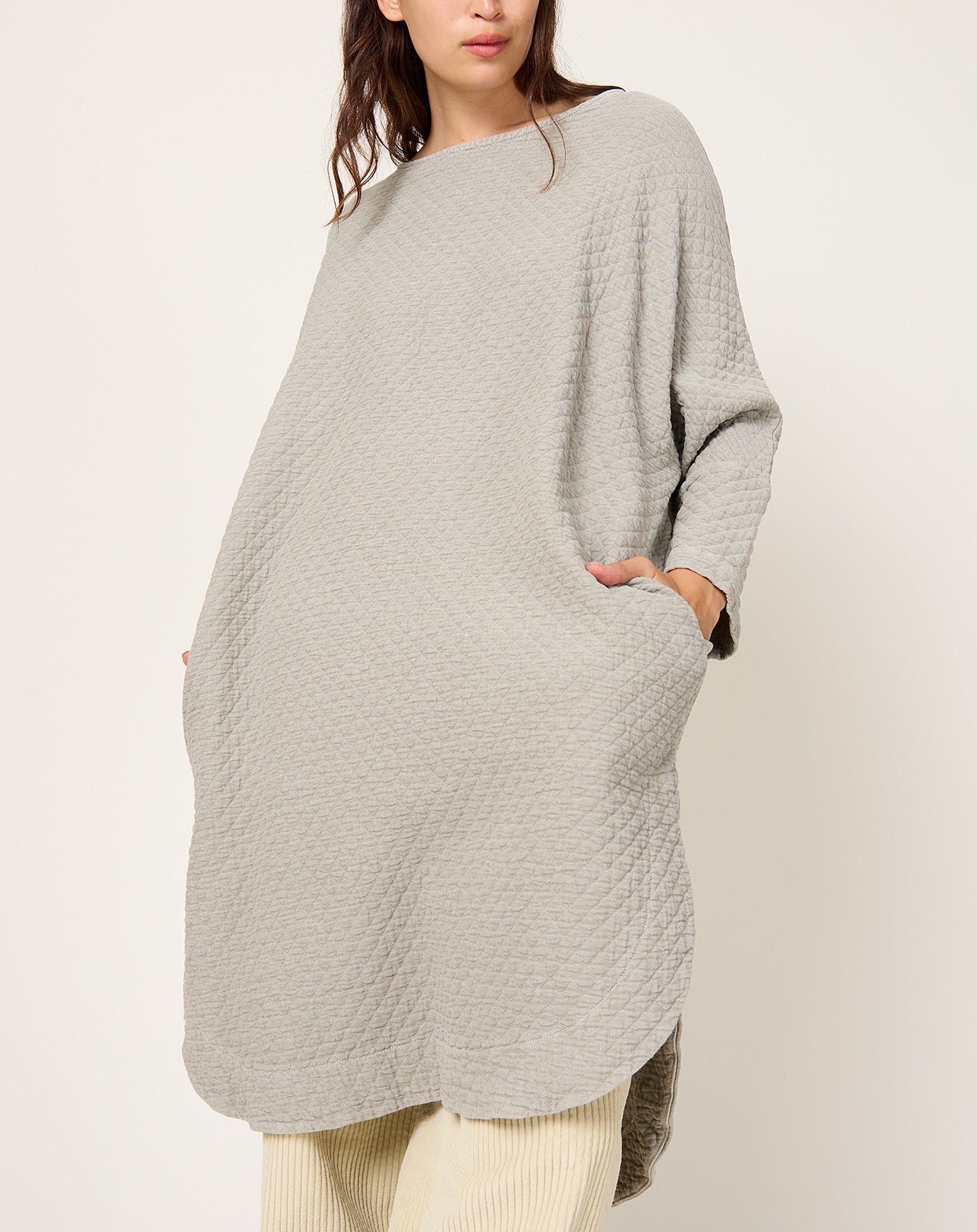 Black Crane Diamond Quilted Painter Dress in Limestone