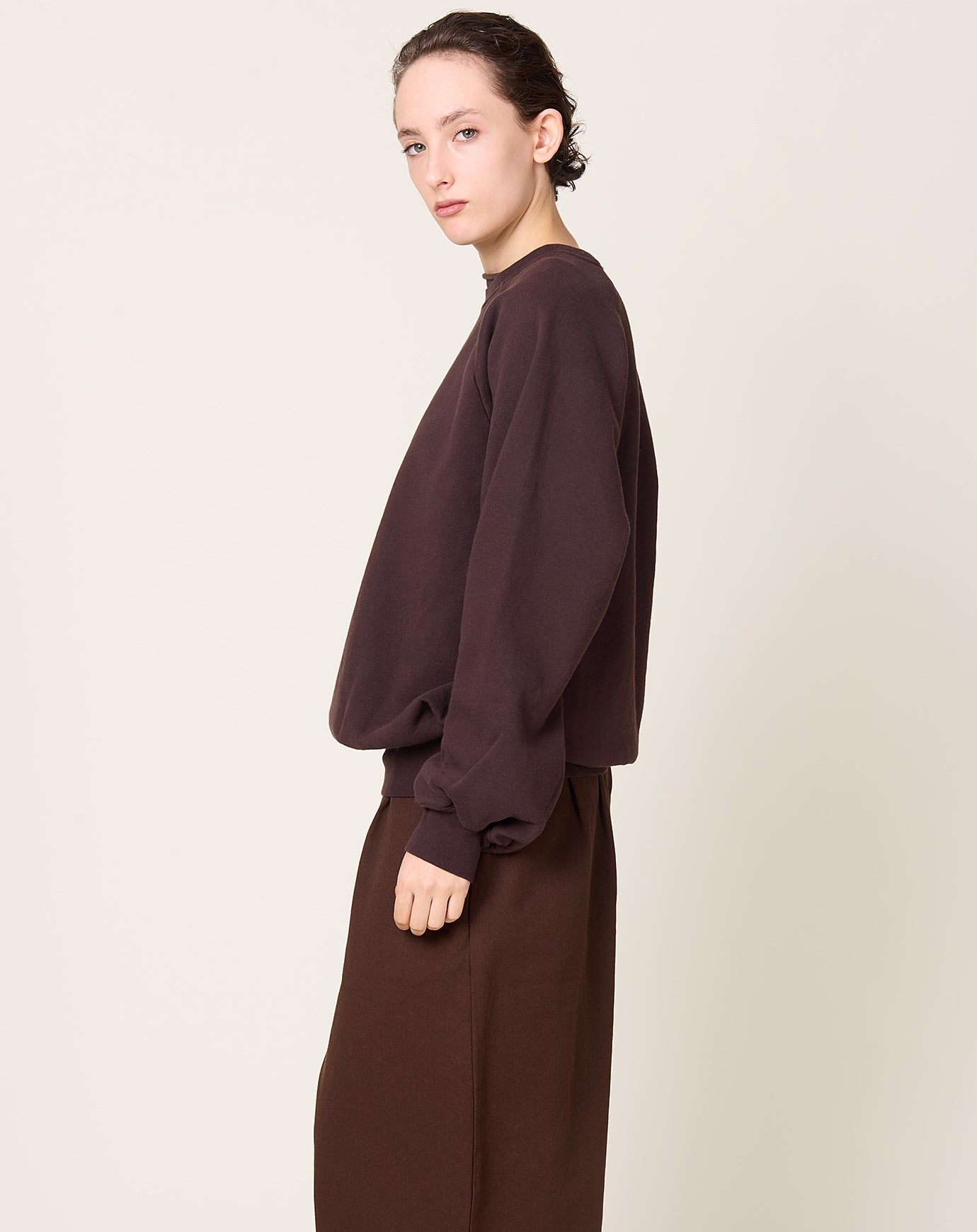 Black Crane Raglan Sweatshirt in Dark Cacao