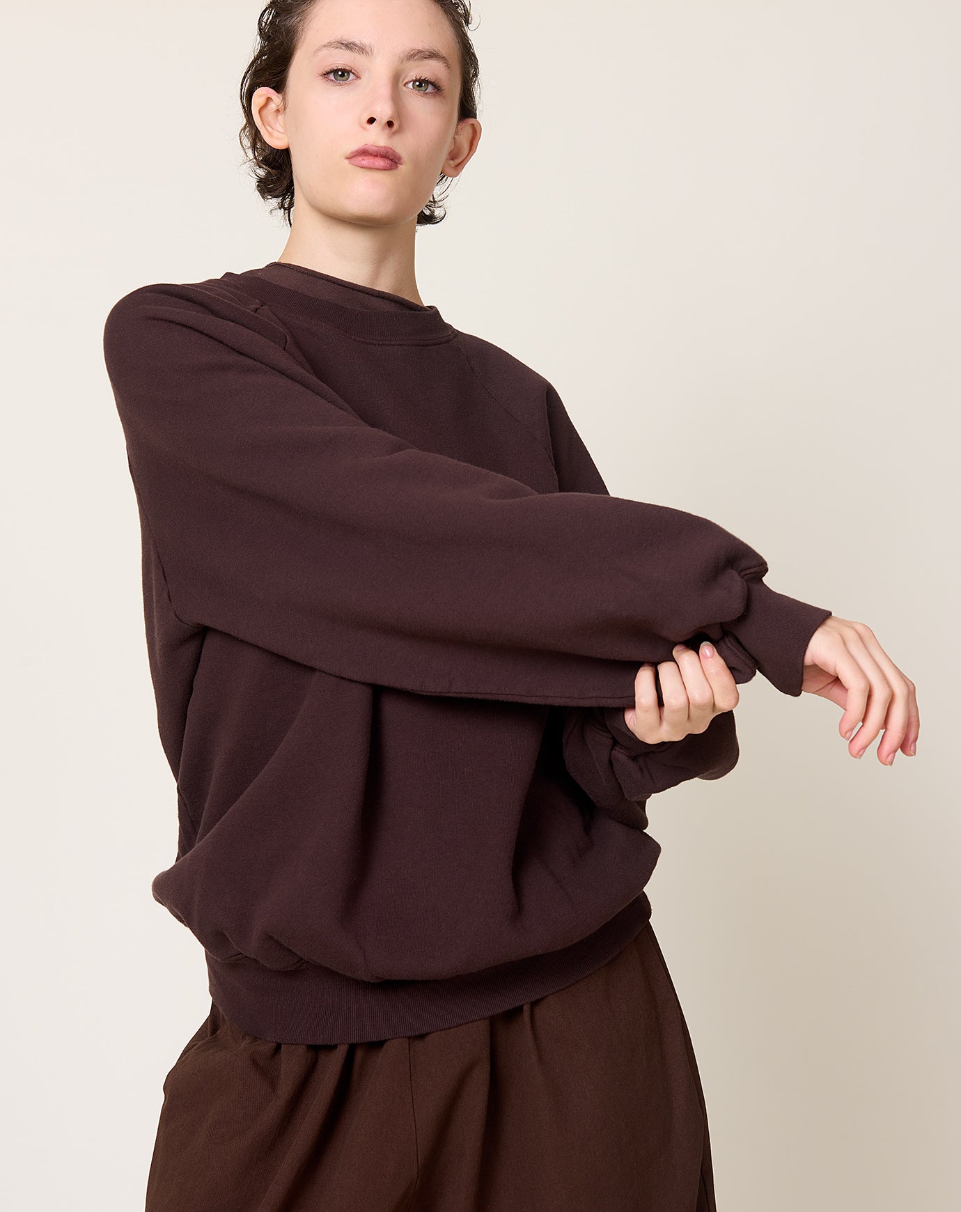Black Crane Raglan Sweatshirt in Dark Cacao