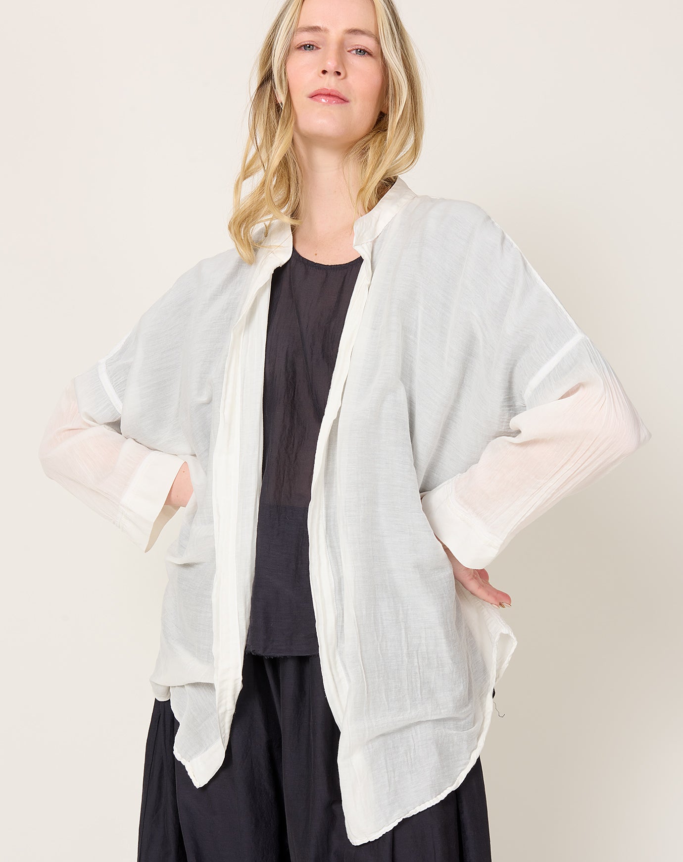 Black Crane Square Shirt in White