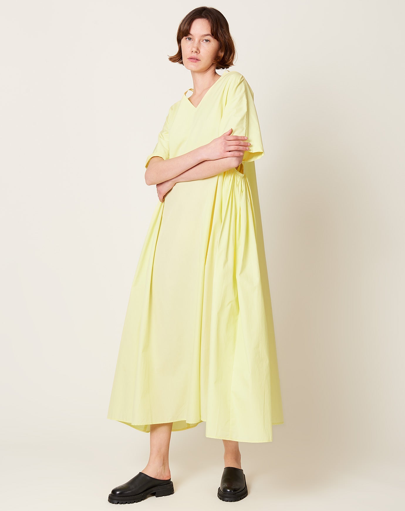 Black Crane Star Neck Dress in Lemon