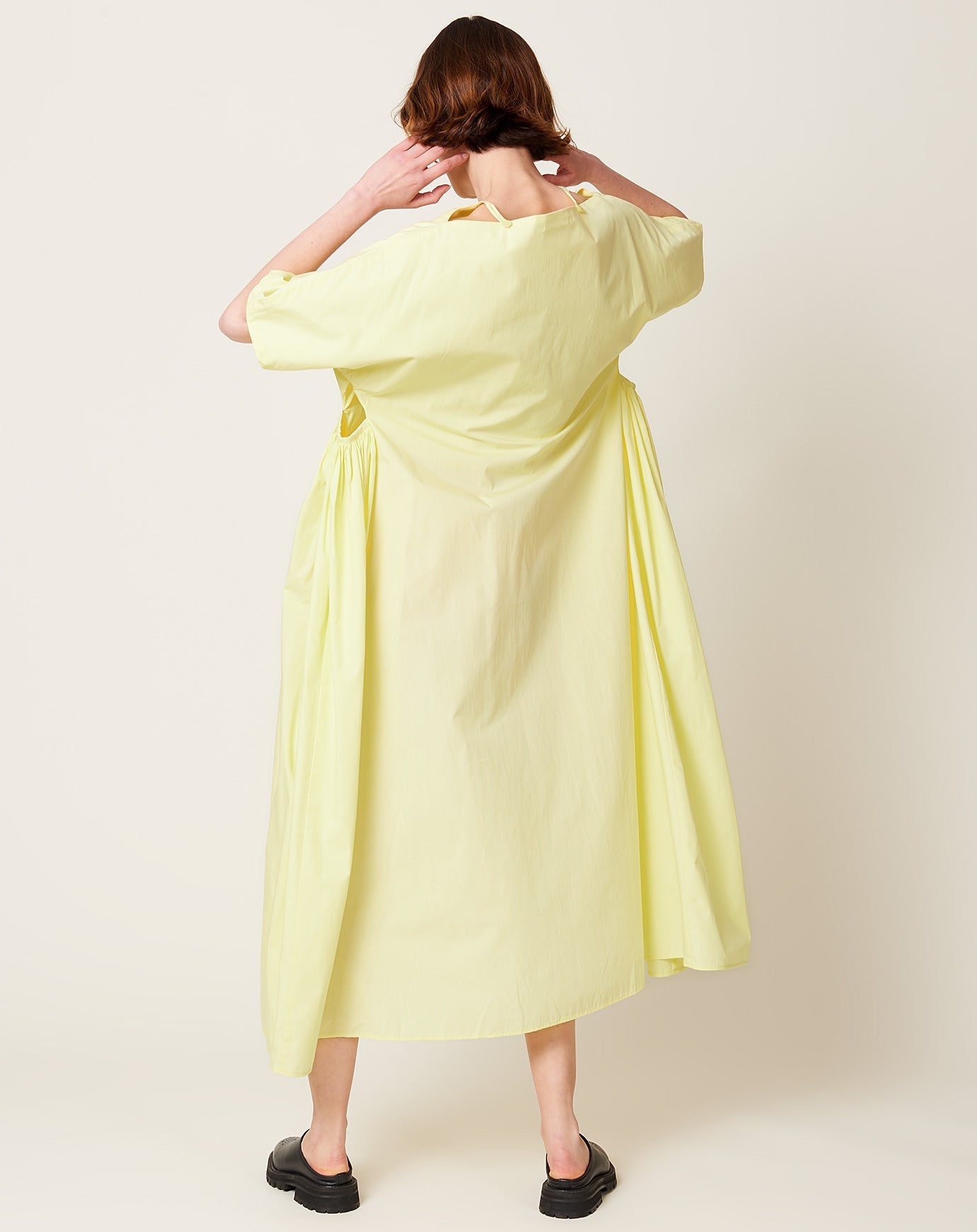 Black Crane Star Neck Dress in Lemon