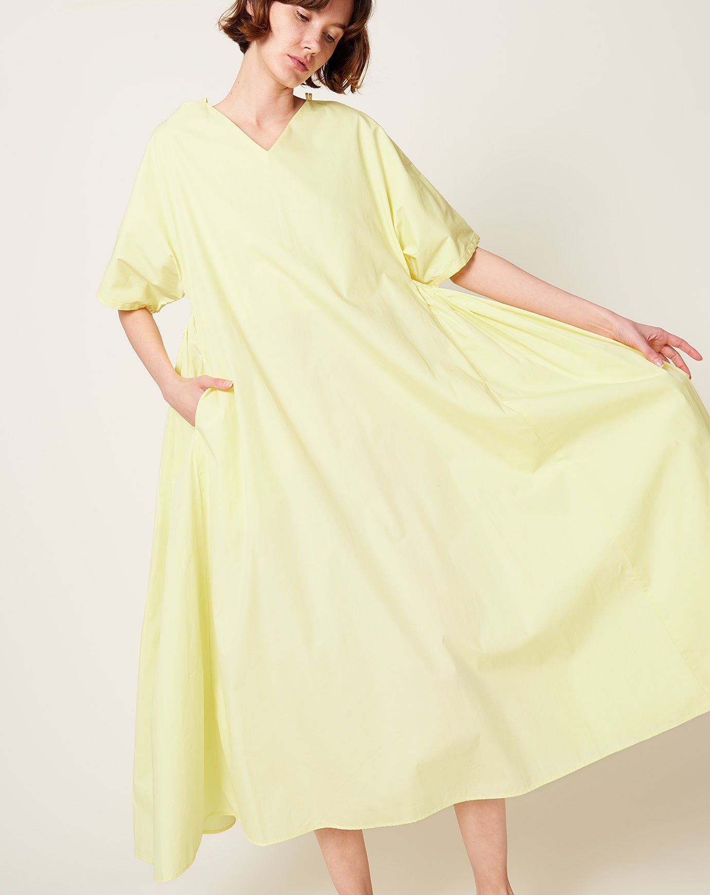 Black Crane Star Neck Dress in Lemon