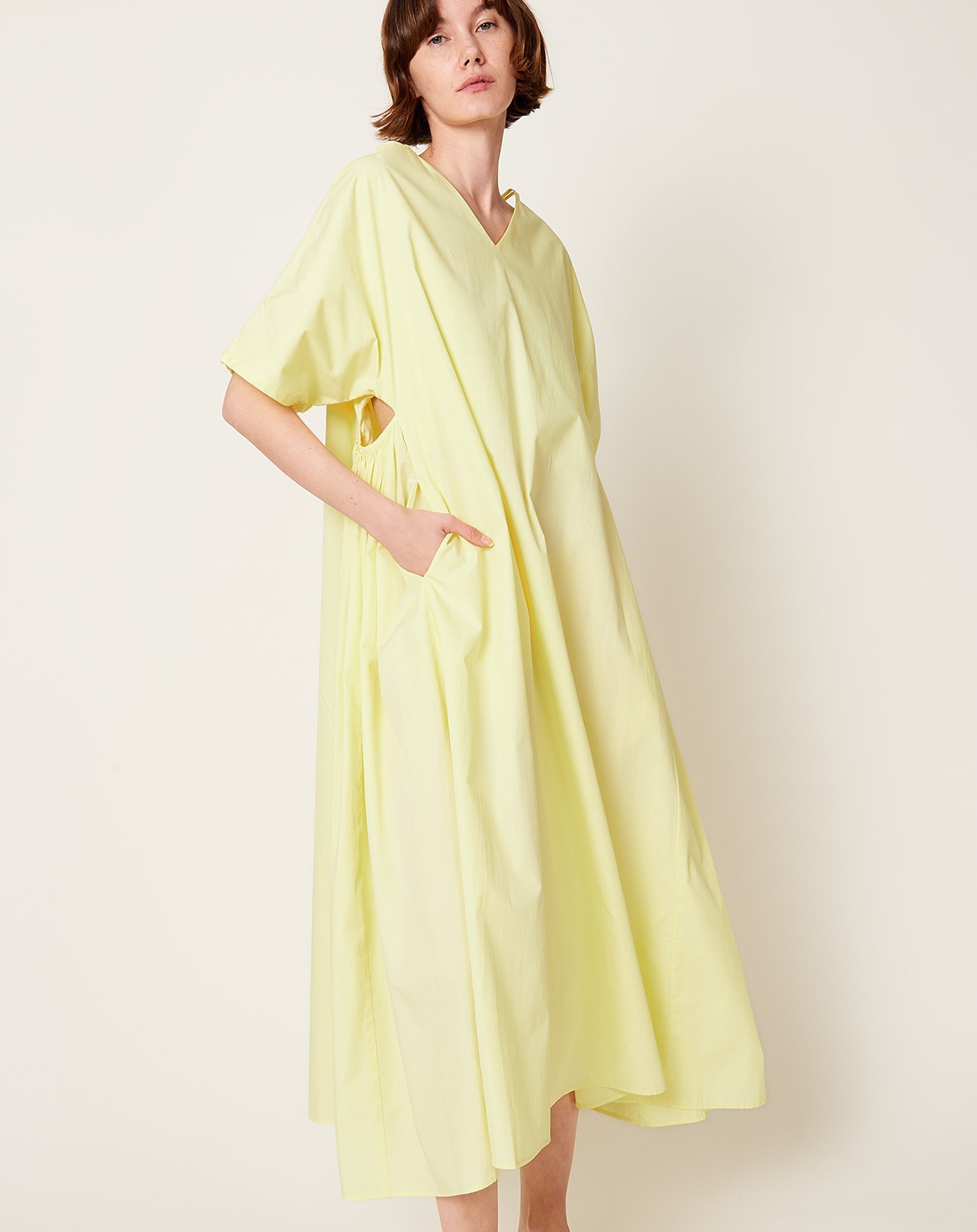 Black Crane Star Neck Dress in Lemon