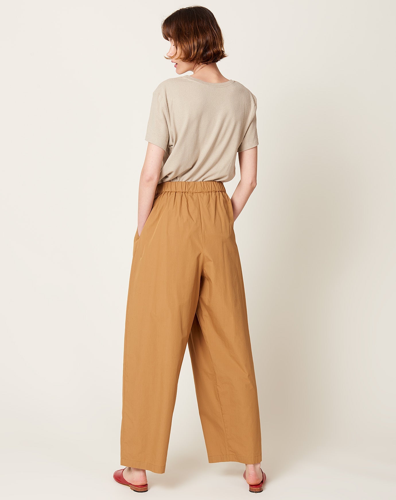 Black Crane Straight Draped Pants in Camel