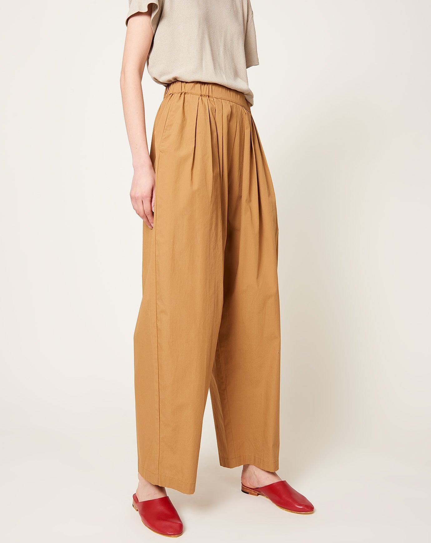 Black Crane Straight Draped Pants in Camel