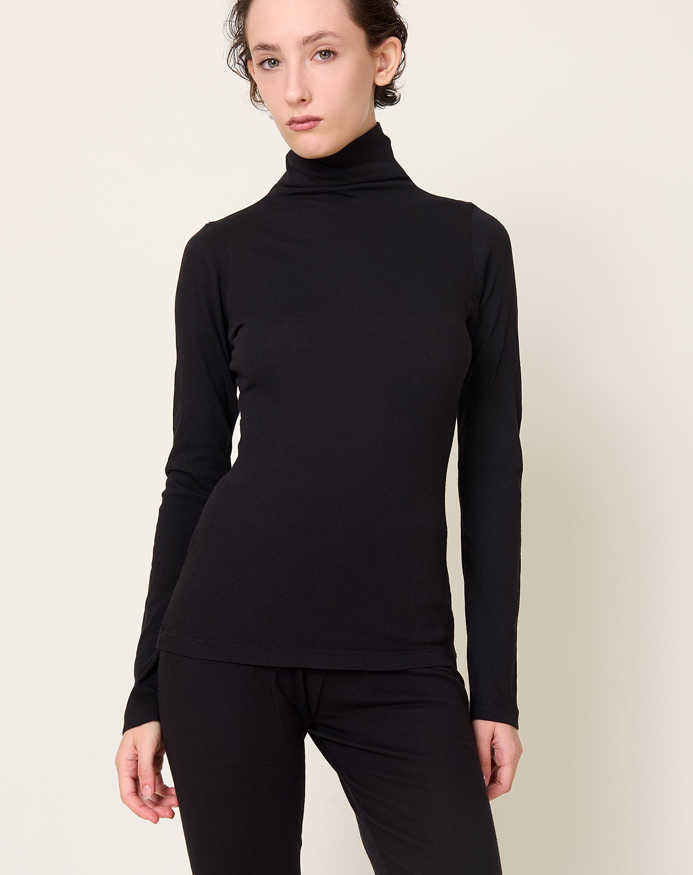 Black Crane Turtleneck Long Sleeve in Black