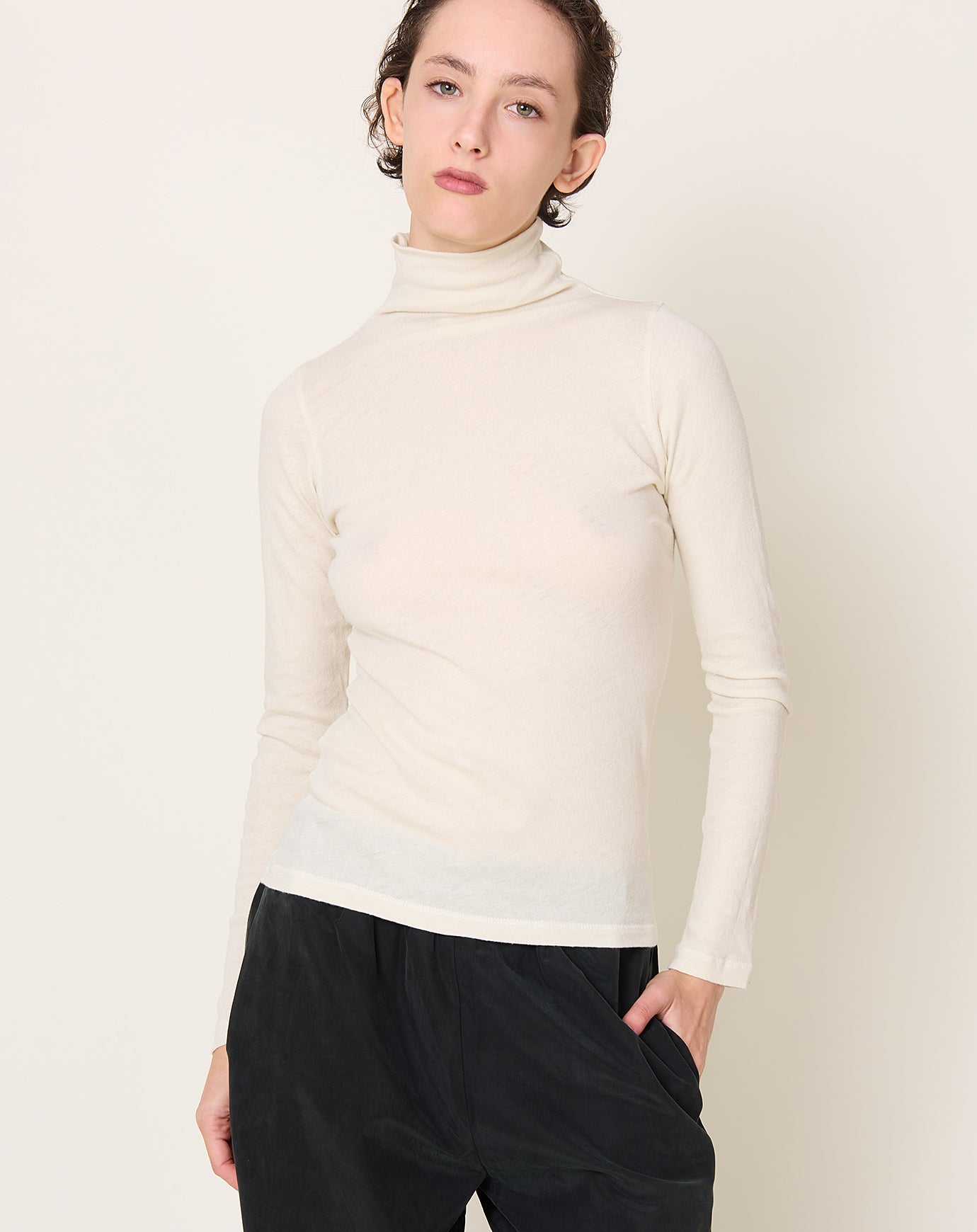 Black Crane Turtleneck Long Sleeve in Natural