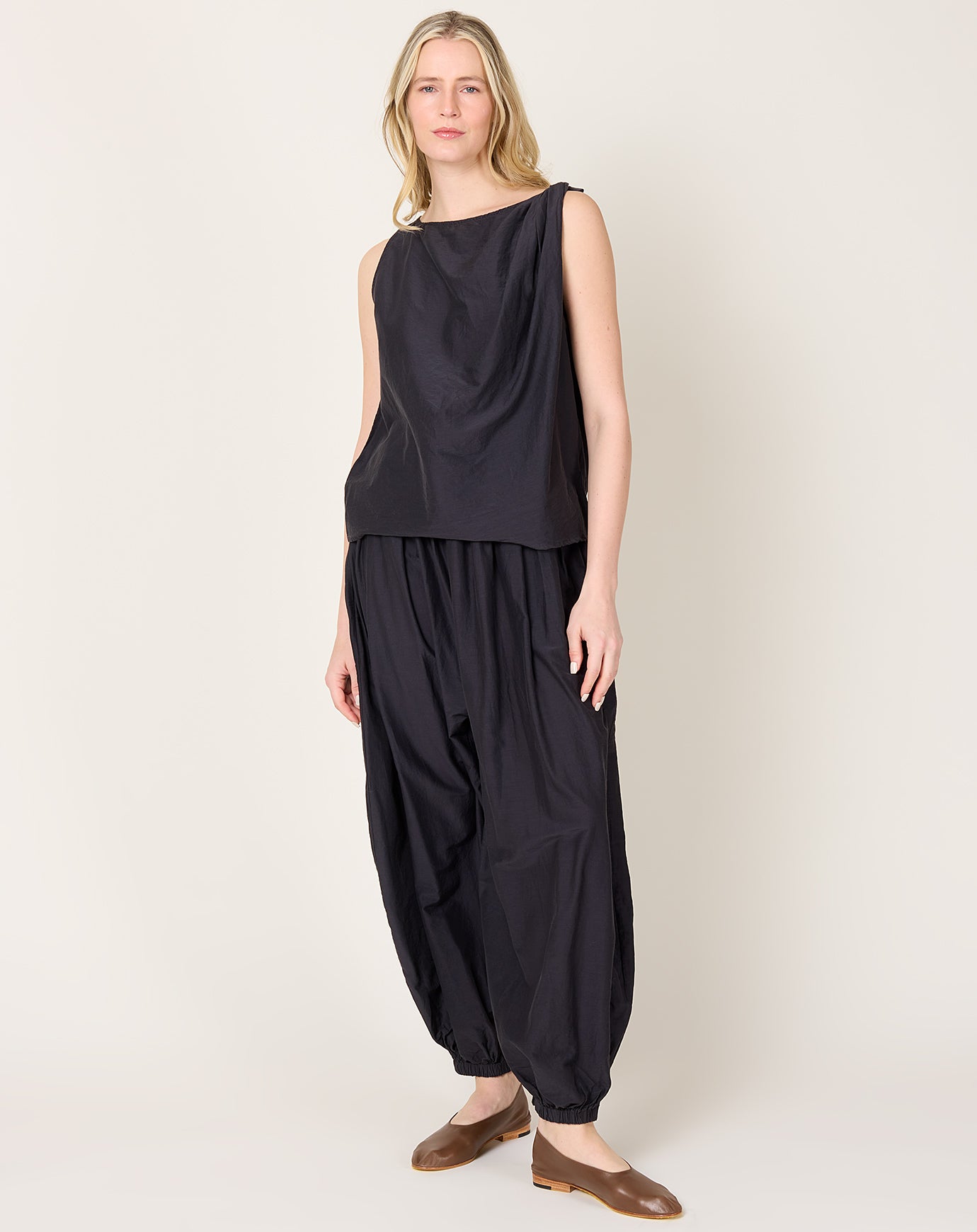 Black Crane Twisted Tank Top in Faded Black