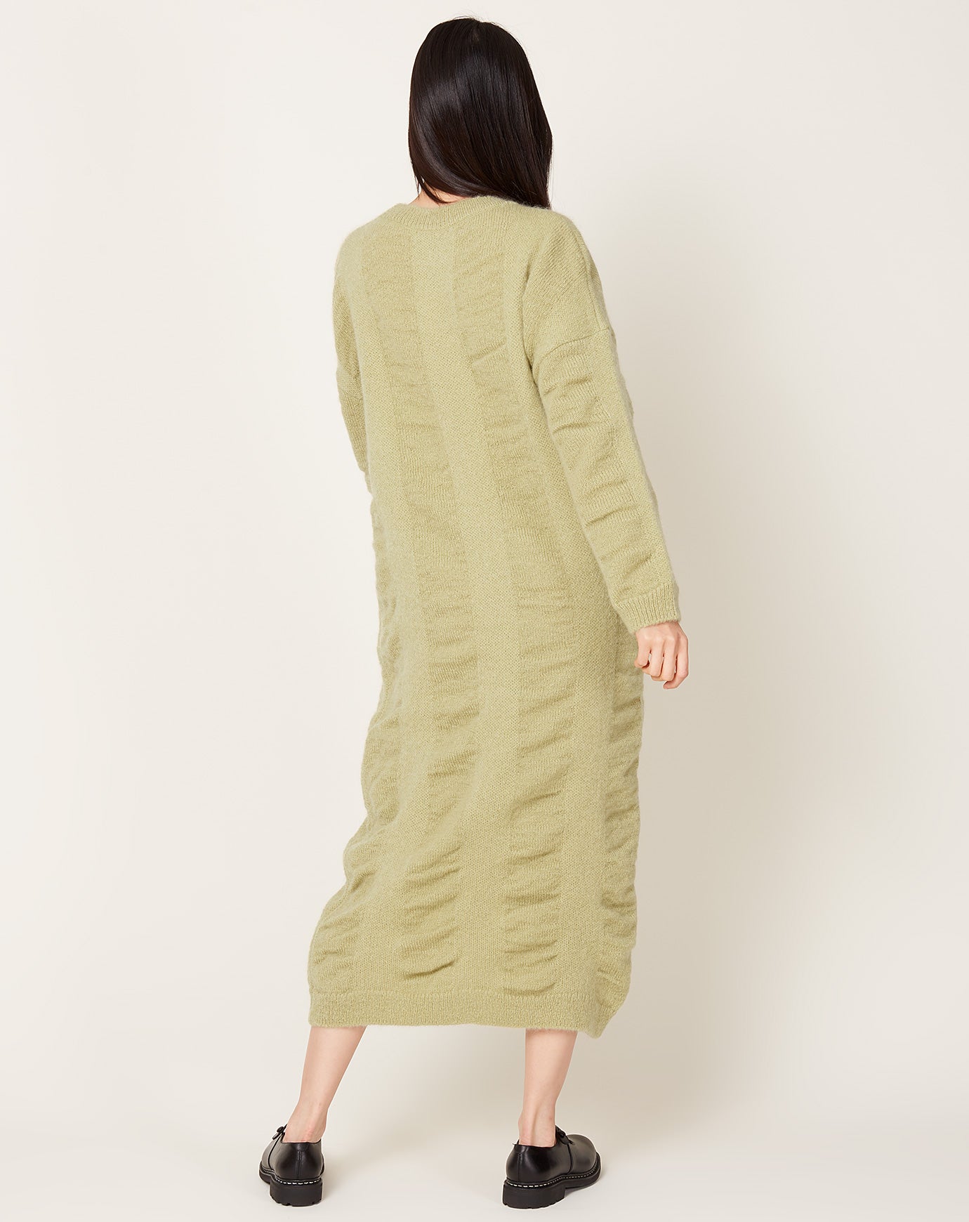 Black Crane Waterfall Knit Dress in Lime