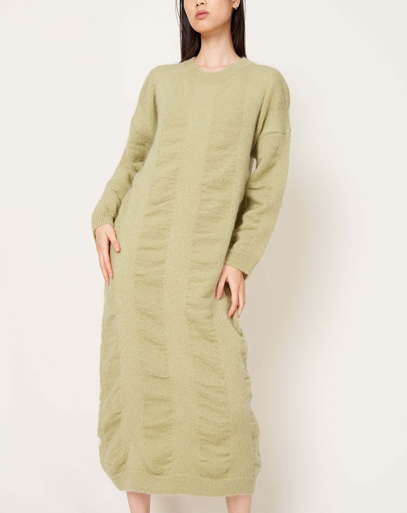 Black Crane Waterfall Knit Dress in Lime