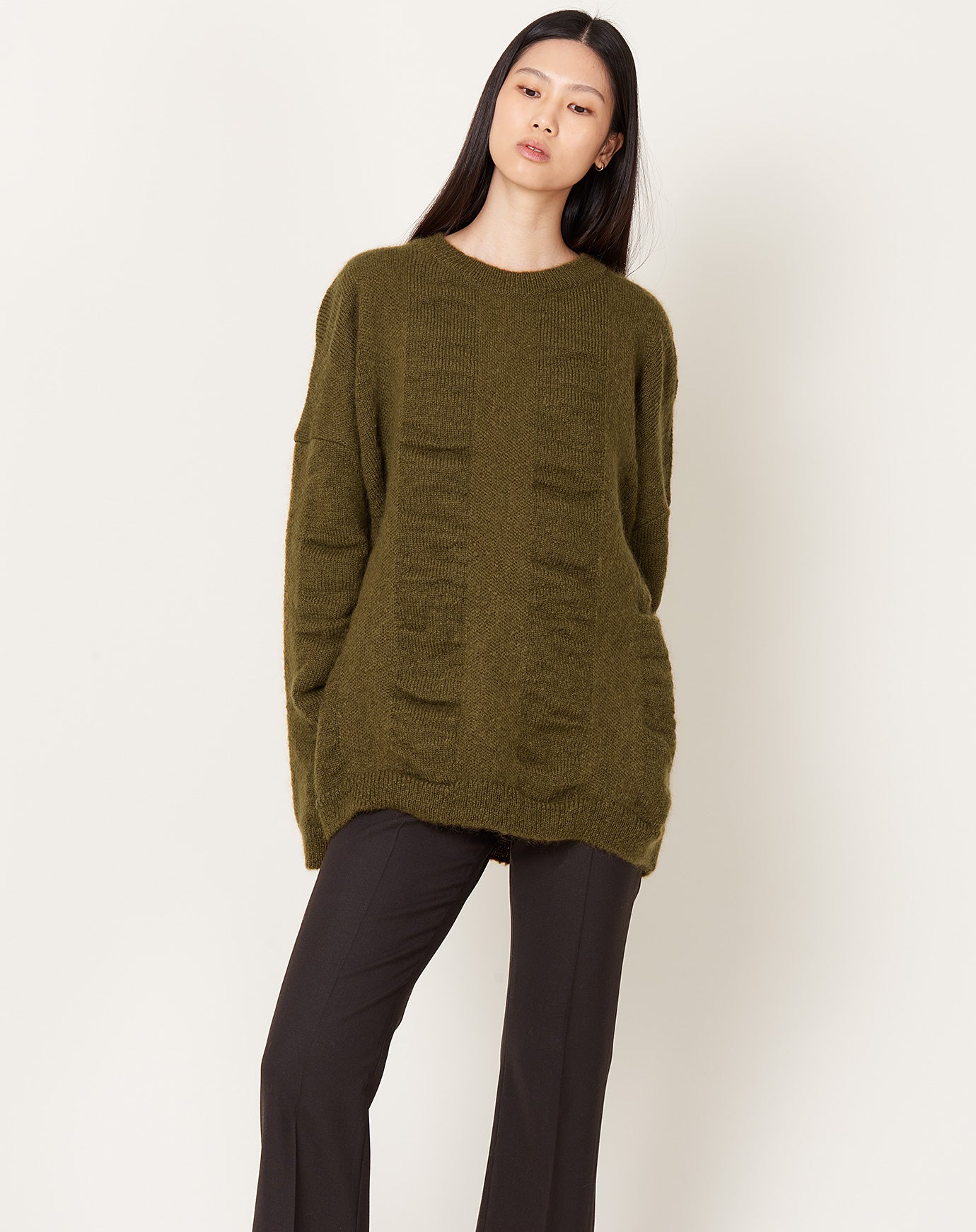 Black Crane Waterfall Sweater in Dark Olive