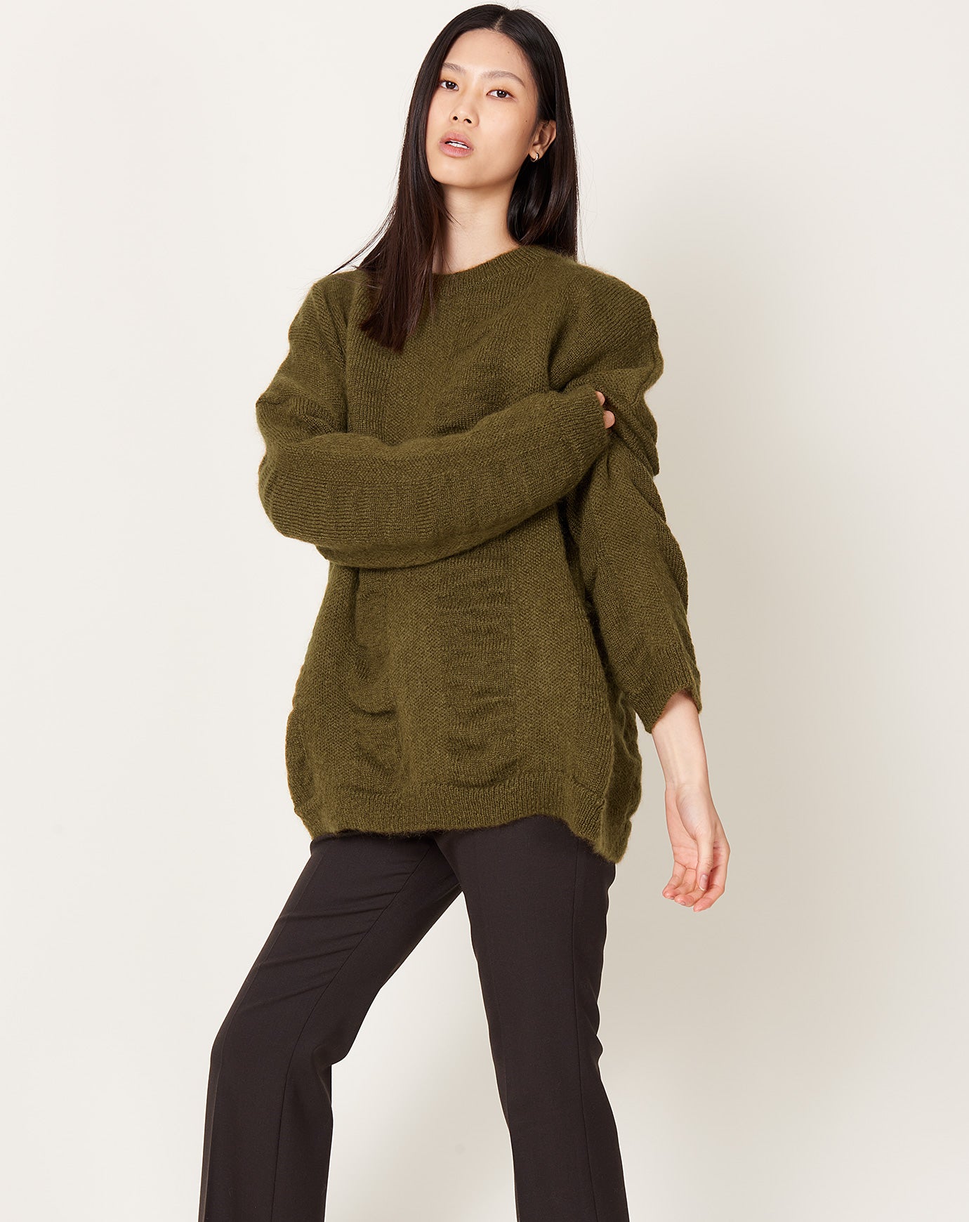 Black Crane Waterfall Sweater in Dark Olive