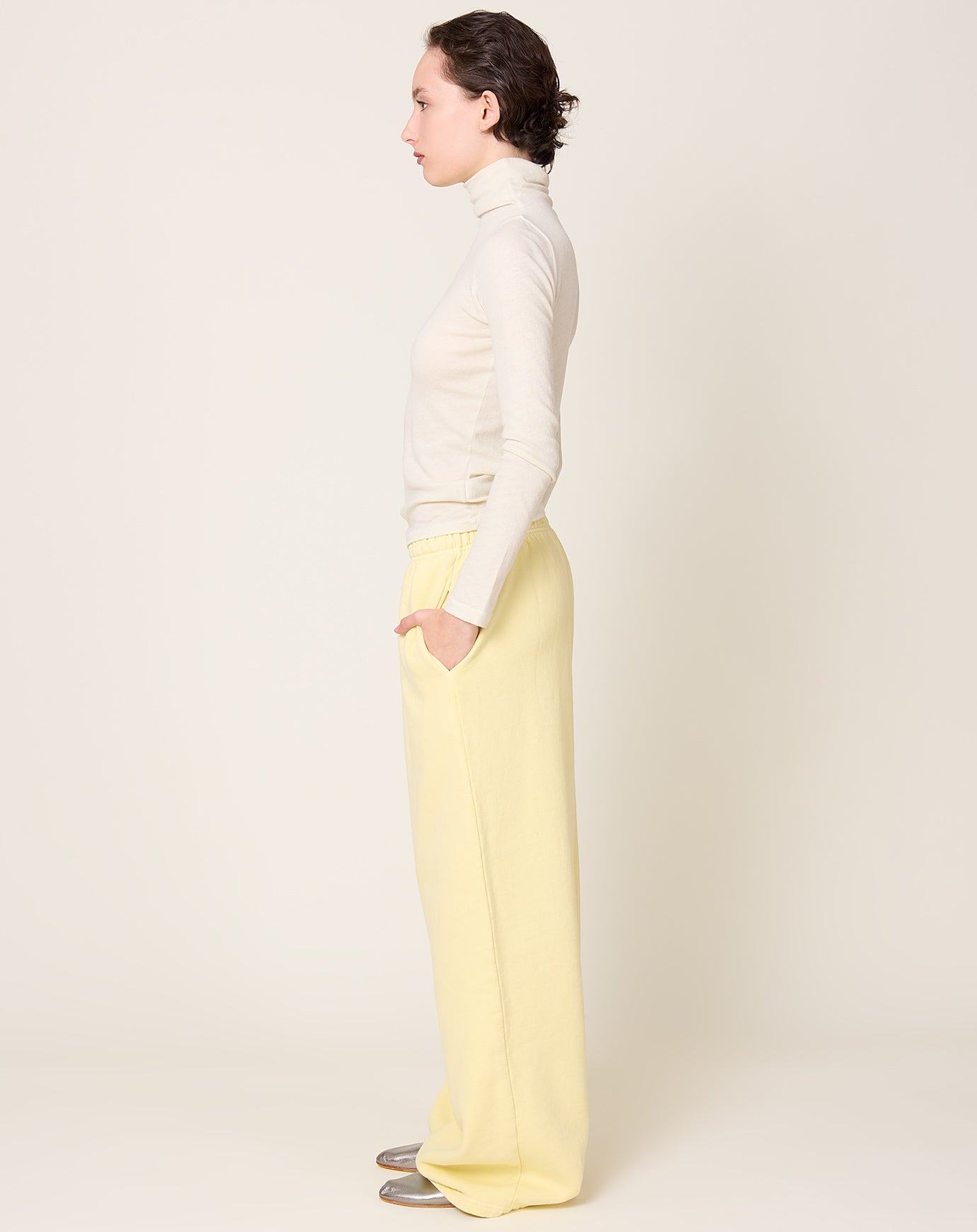 Black Crane Wide Long Sweatpants in Custard