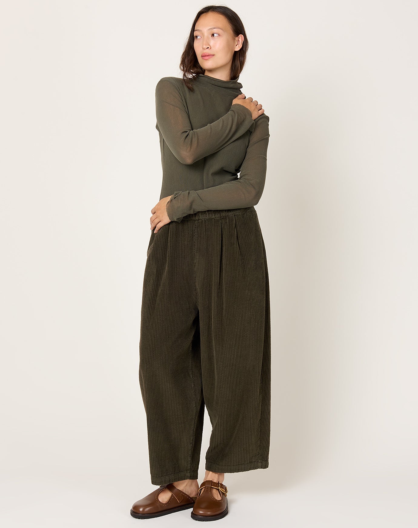 Black Crane Wide Pants in Dark Forest