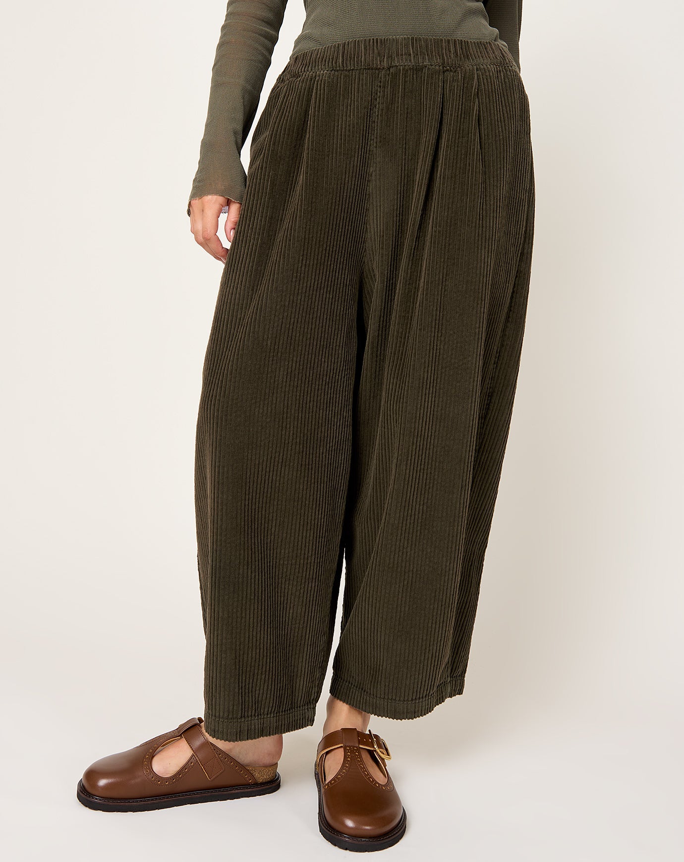 Black Crane Wide Pants in Dark Forest