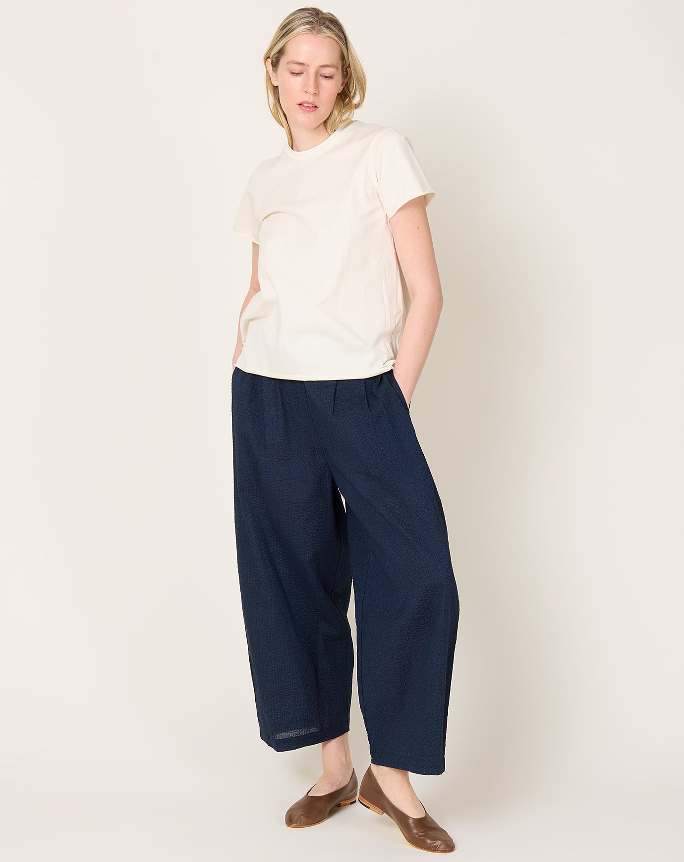 Black Crane Wide Pants in Navy