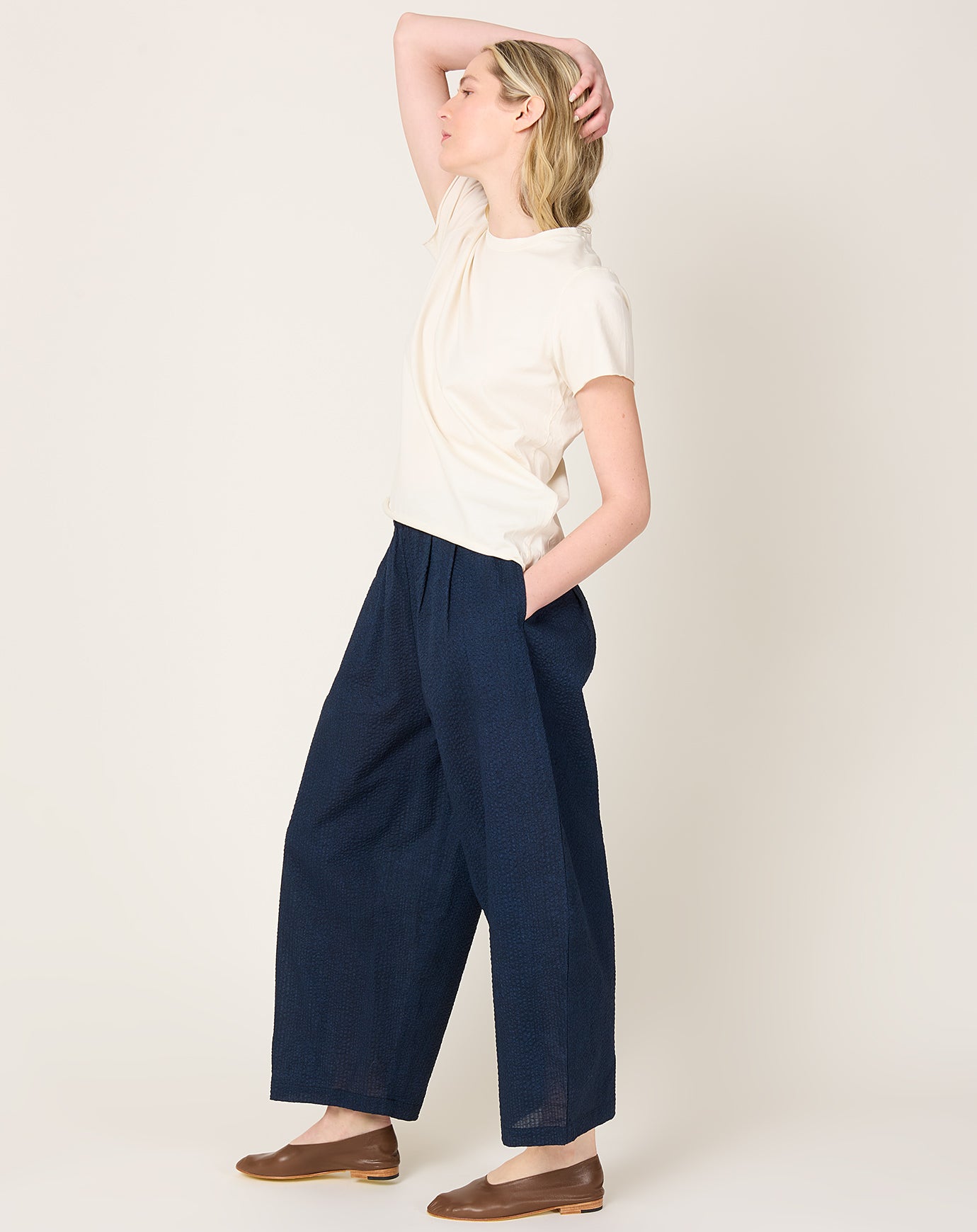 Black Crane Wide Pants in Navy
