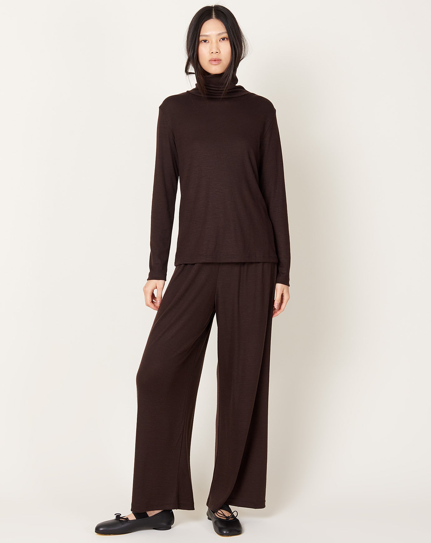 Black Crane Wool Straight Pants in Cacao