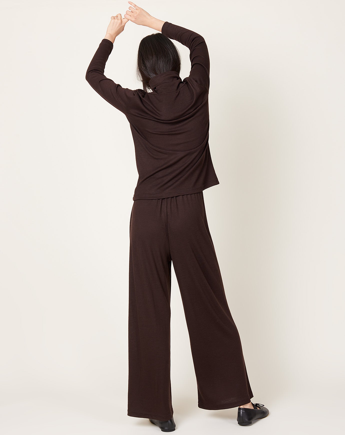 Black Crane Wool Straight Pants in Cacao