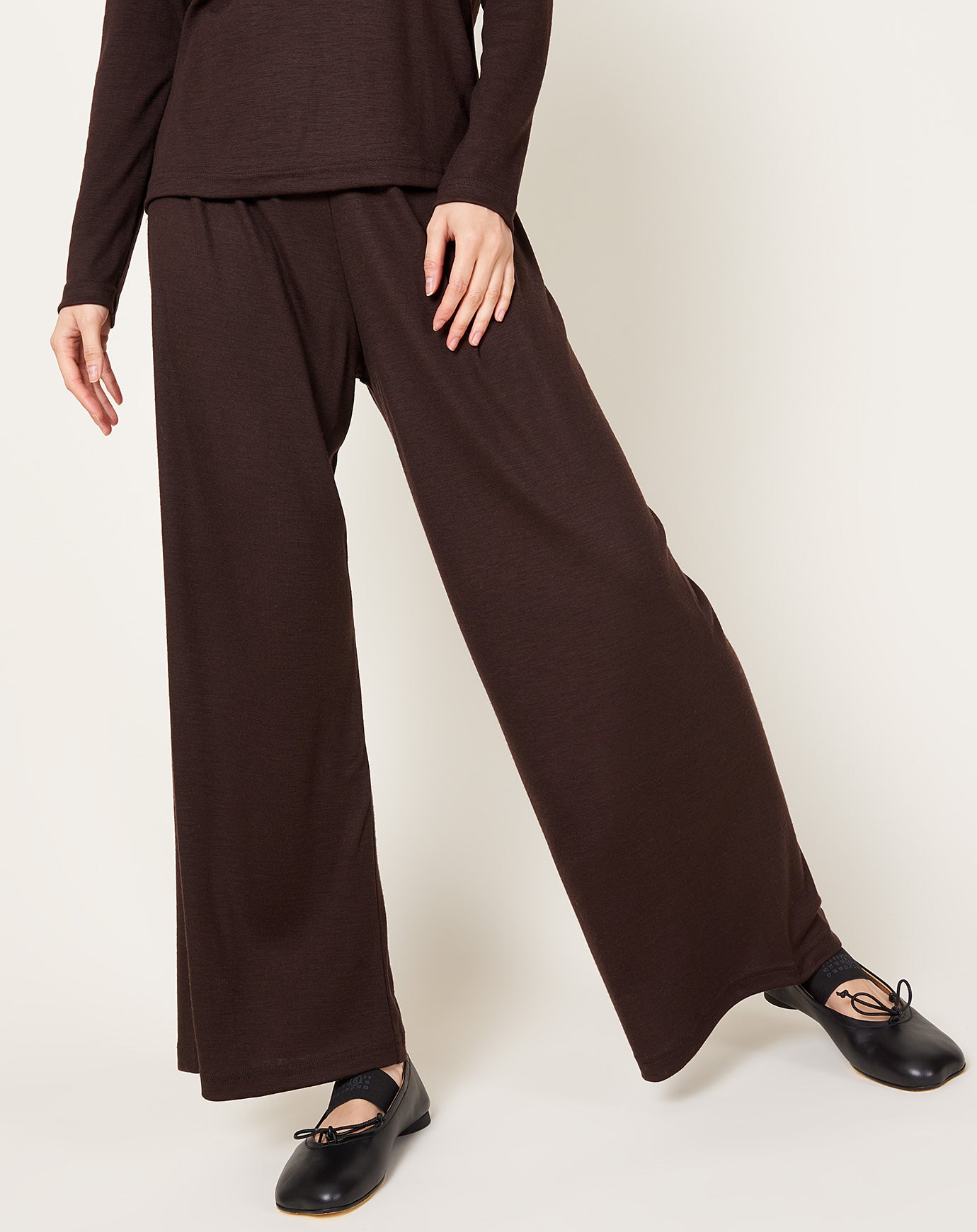 Black Crane Wool Straight Pants in Cacao