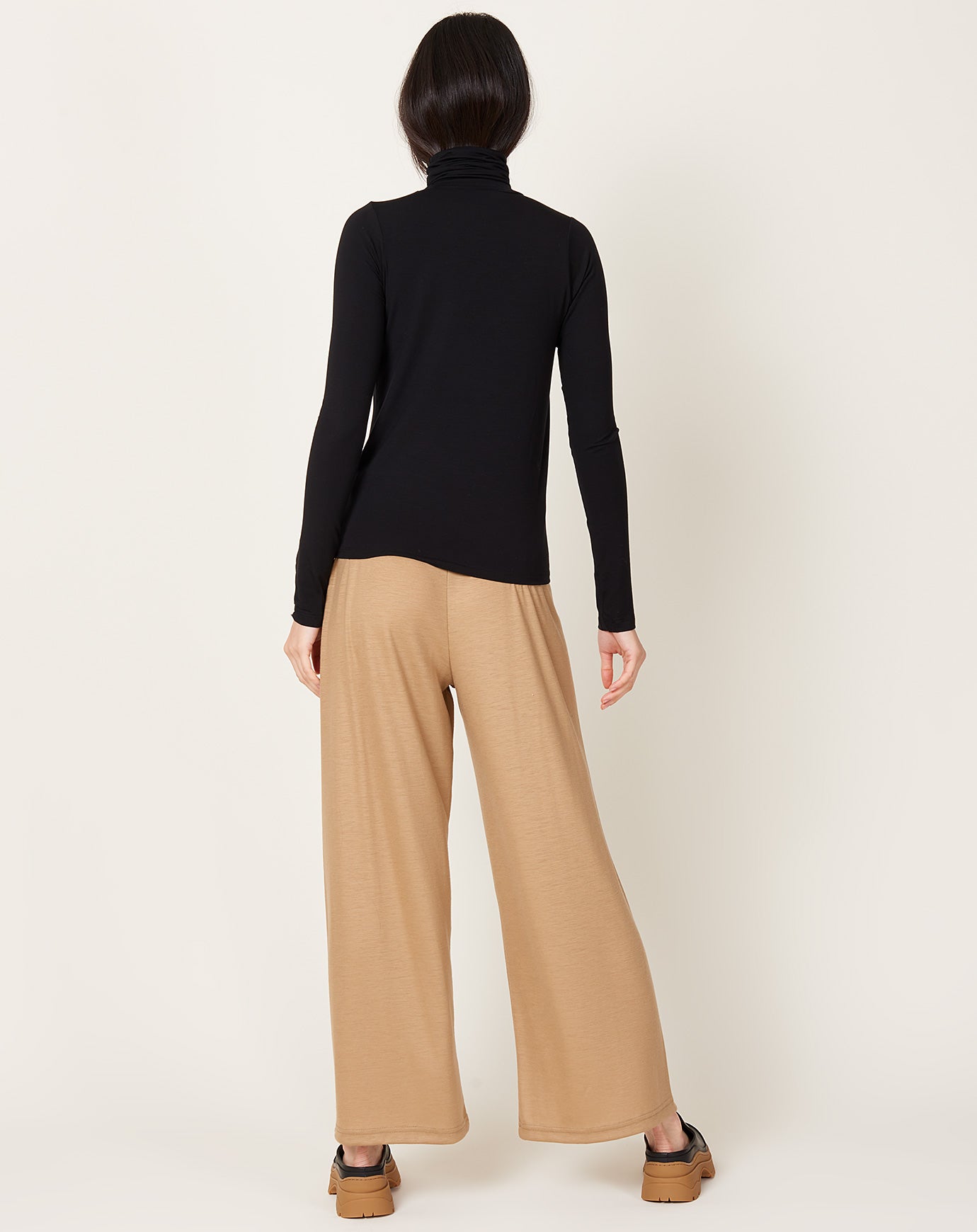 Black Crane Wool Straight Pants in Camel