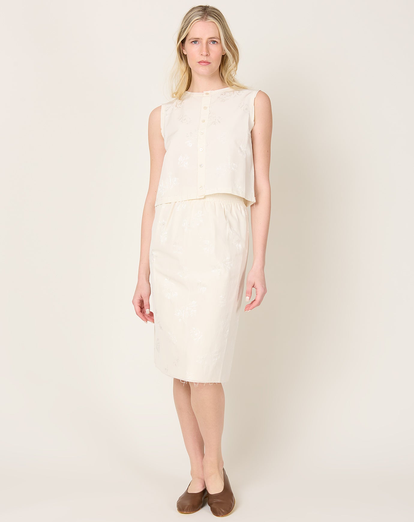 Camiel Fortgens Grandma Skirt in Off White Flower Jacquard