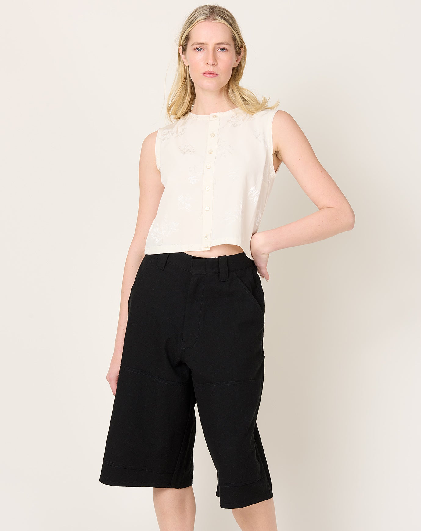 Camiel Fortgens Square Top in Off White Flower Jacquard