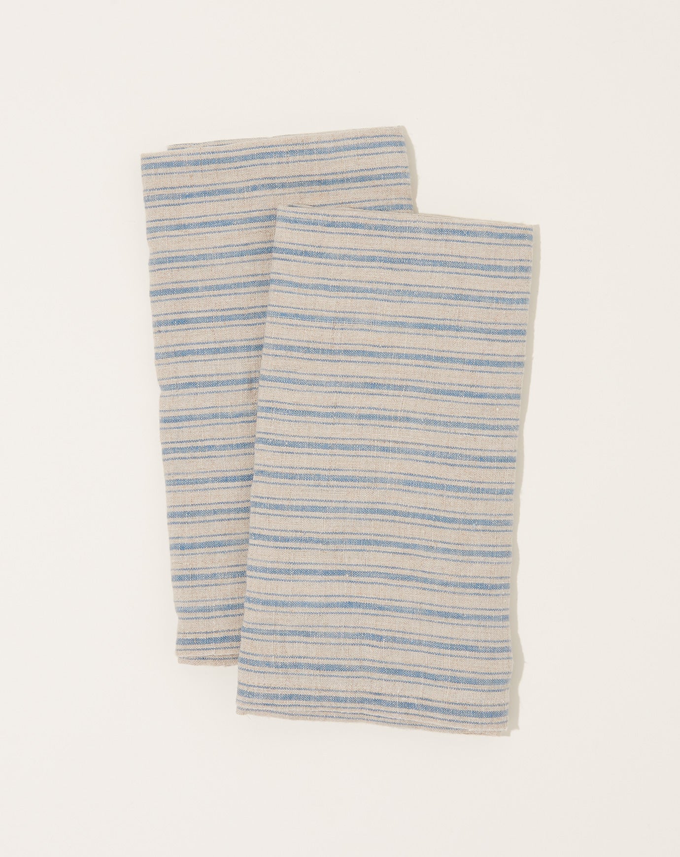 Caravan Boat Stripe Linen Towels in Natural and Blue, Set of 2