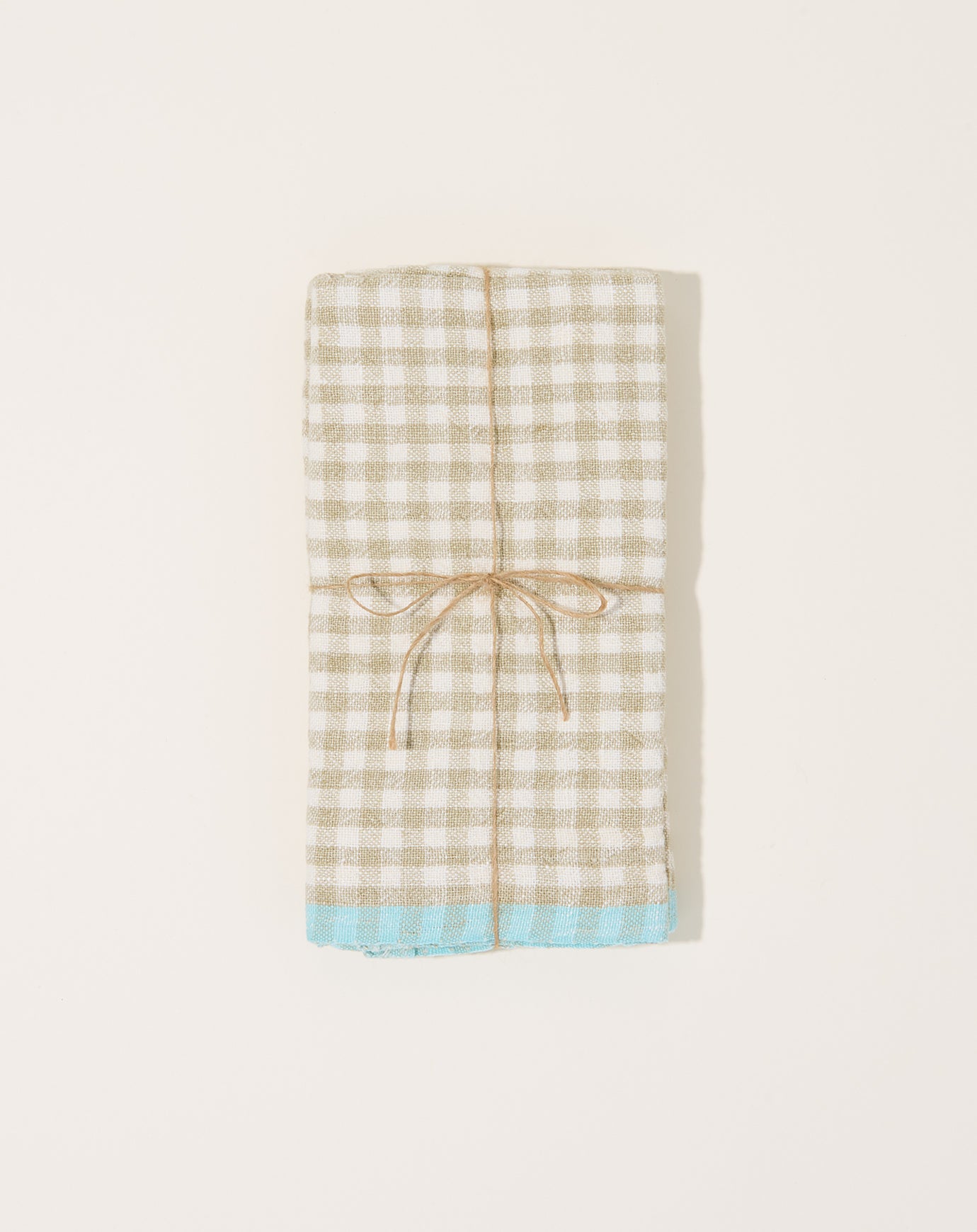 Caravan Two-Tone Gingham Towels in Natural & Aqua, Set of 2