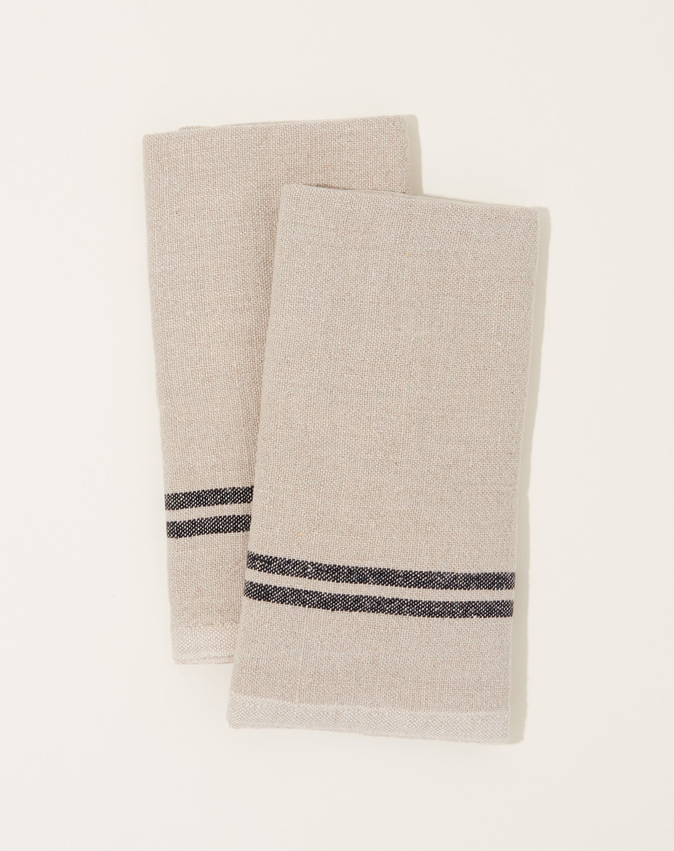 Caravan Vintage Stripe Linen Towels in Natural and Black, Set of 2