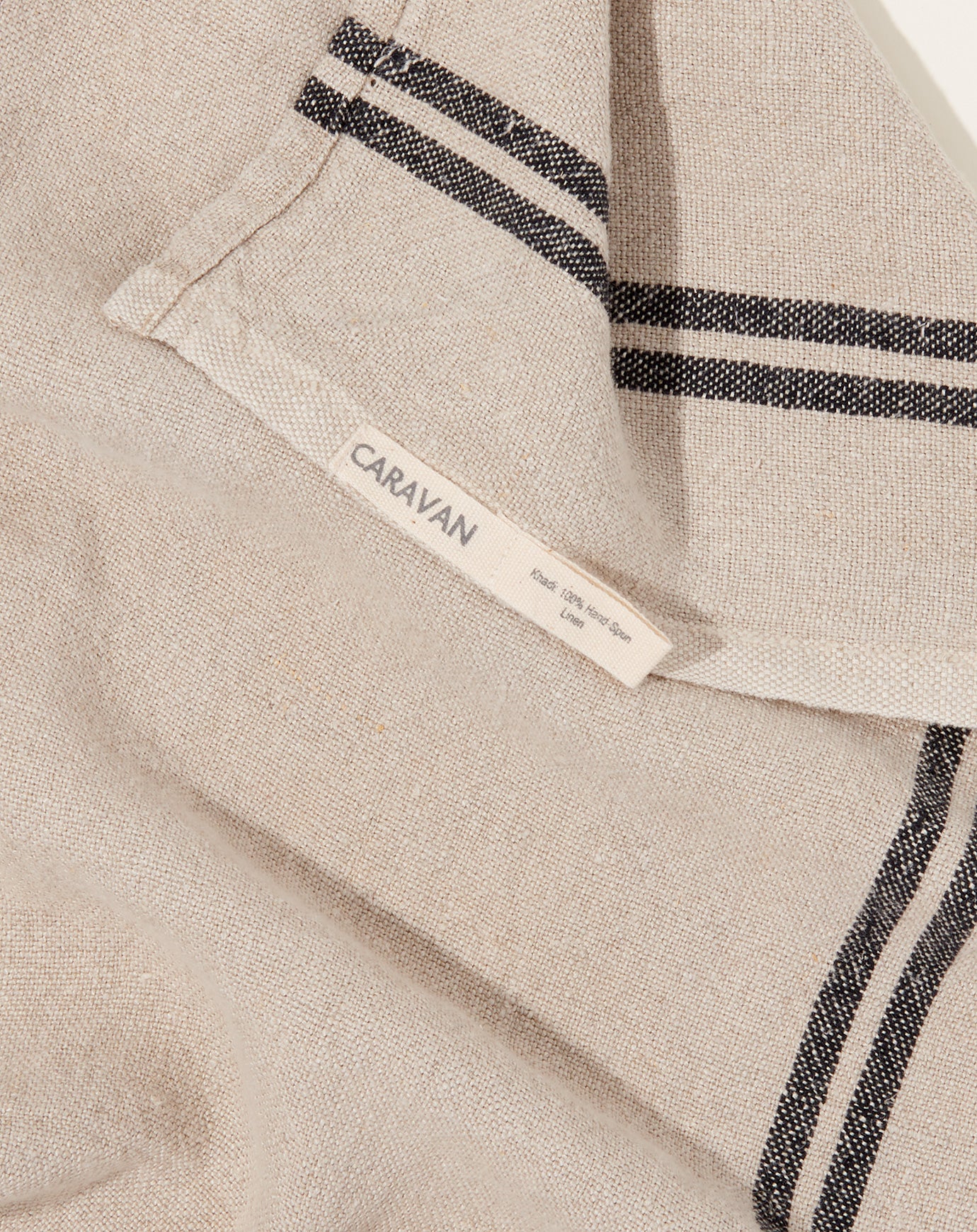 Caravan Vintage Stripe Linen Towels in Natural and Black, Set of 2