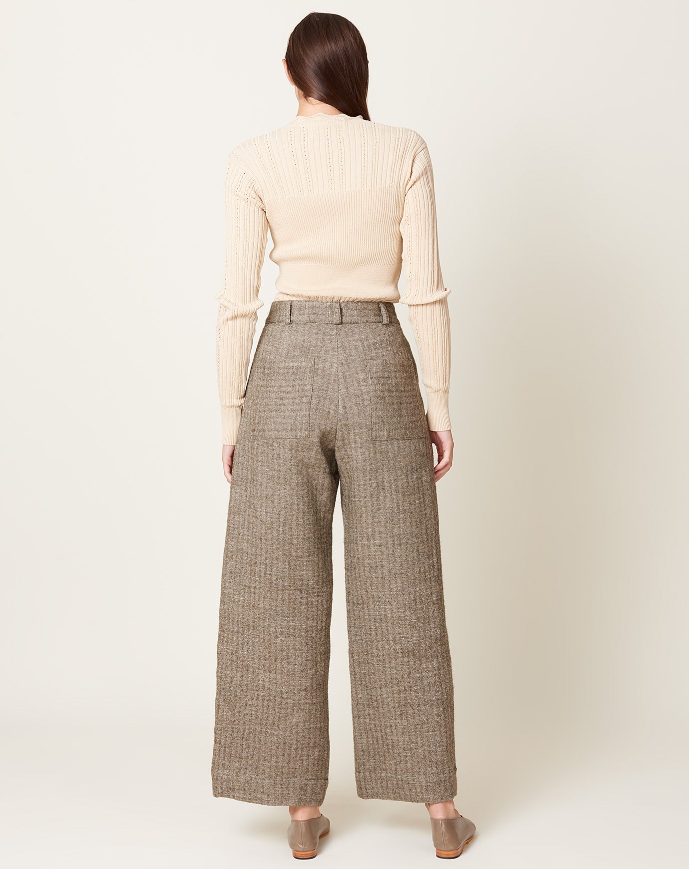 Cawley Japanese Linen Wool Mara Trouser in Natural and Grey