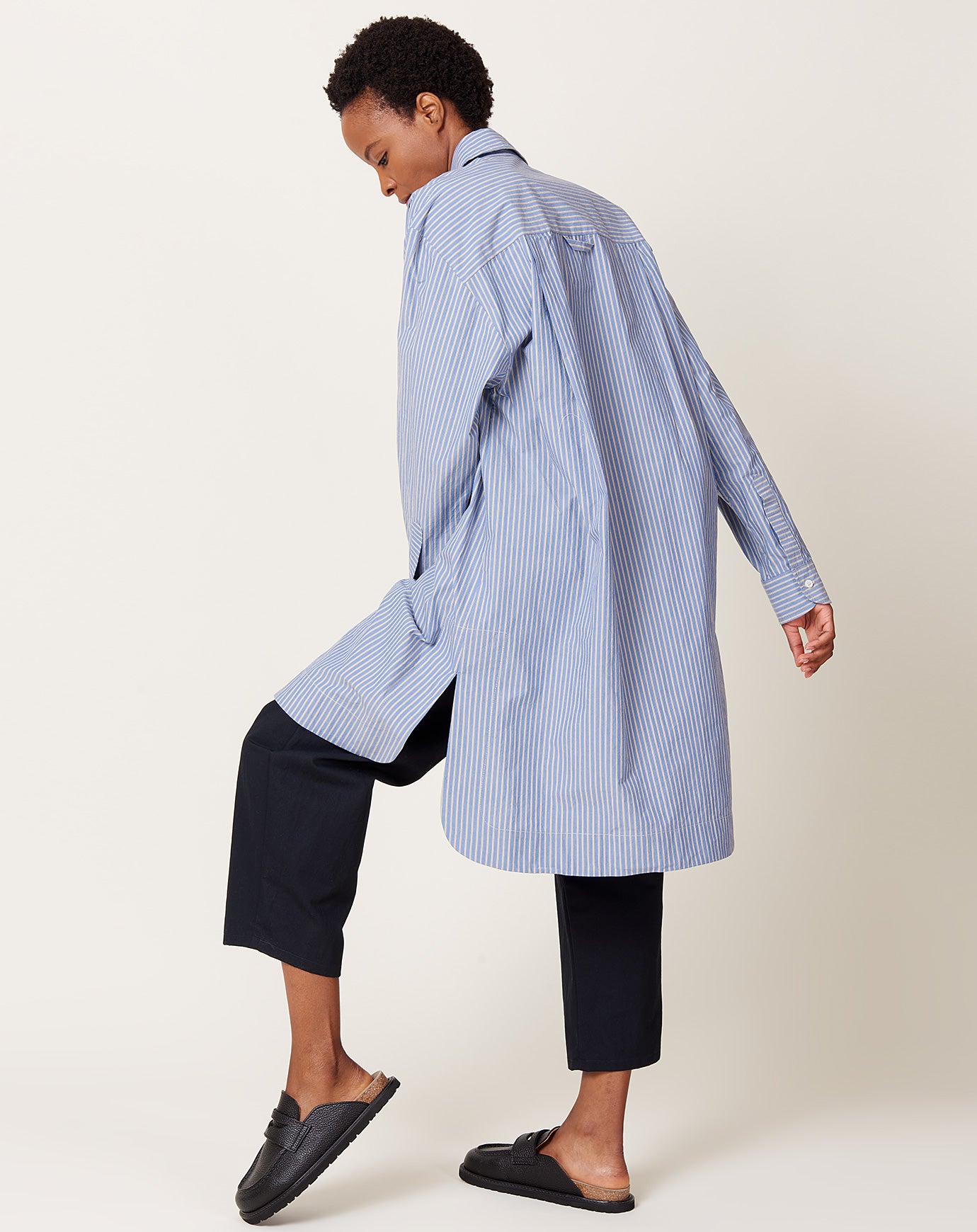 Cawley Japanese Stripe Shirting Big Shirt in Blue & Natural