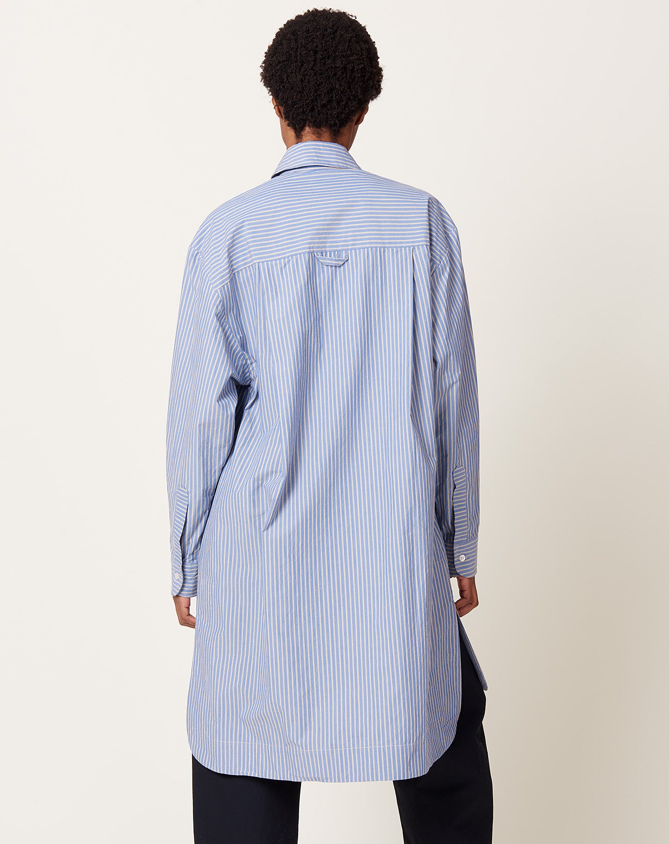 Cawley Japanese Stripe Shirting Big Shirt in Blue & Natural