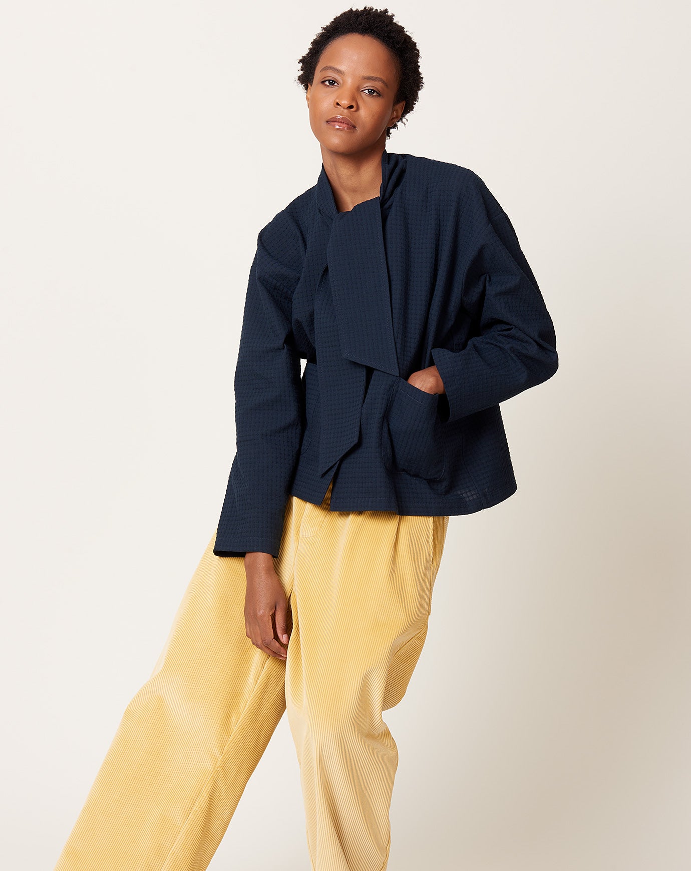 Cawley Japanese Waffle Dorothy Shirt in Dark Navy