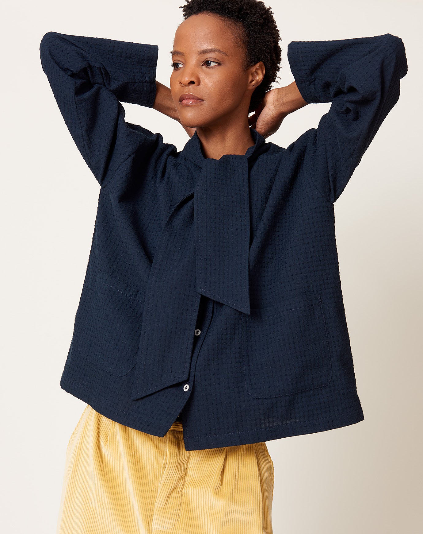 Cawley Japanese Waffle Dorothy Shirt in Dark Navy