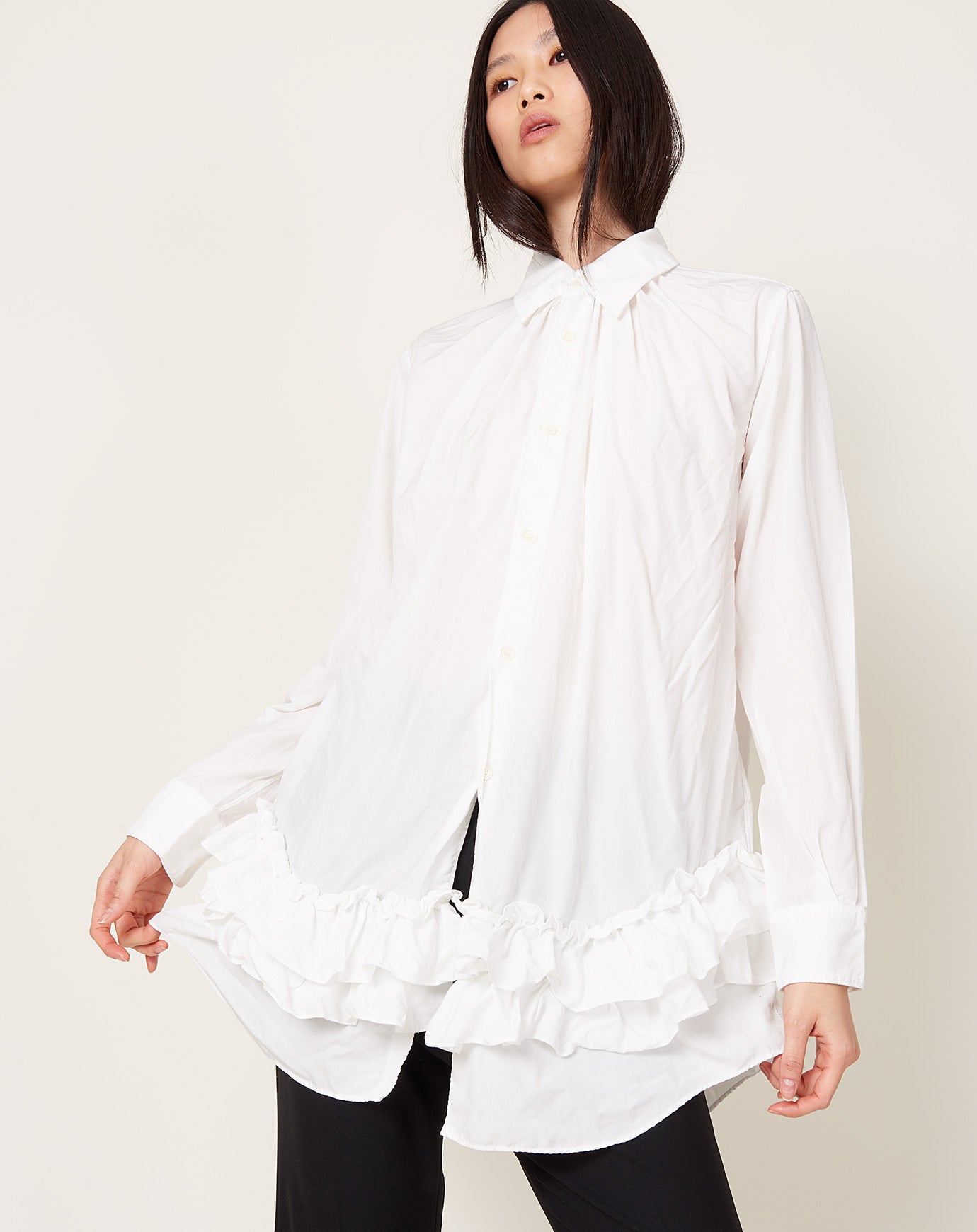 Comme des Garçons Comme des Garçons Ruffle Bottom Shirt in White