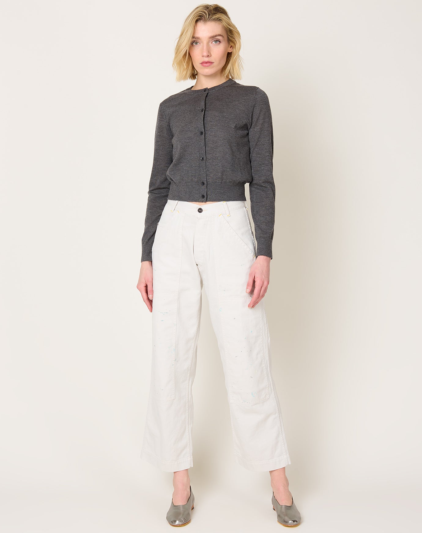 Chimala Double Knee Painter Pant in Ivory Splatter
