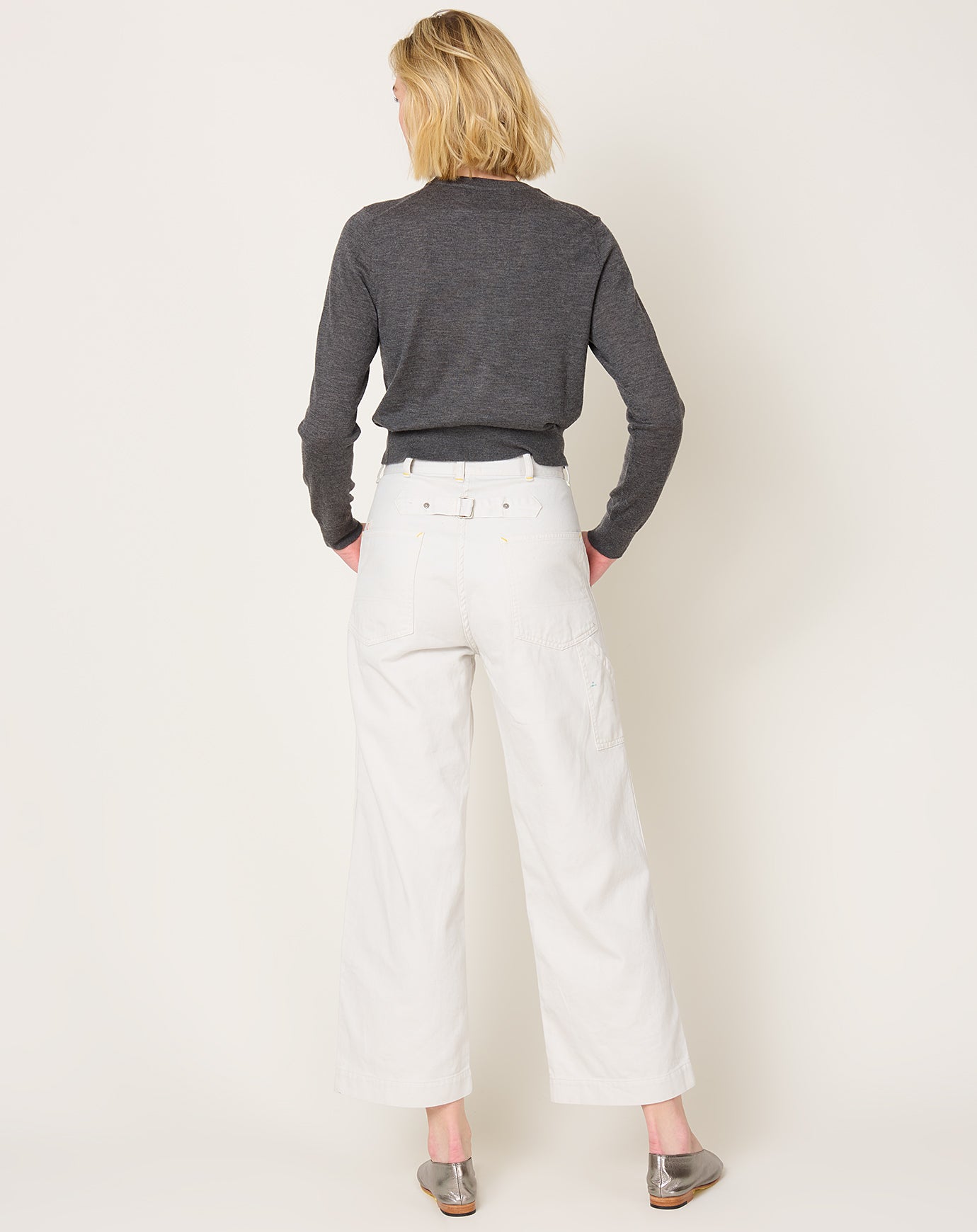 Chimala Double Knee Painter Pant in Ivory Splatter