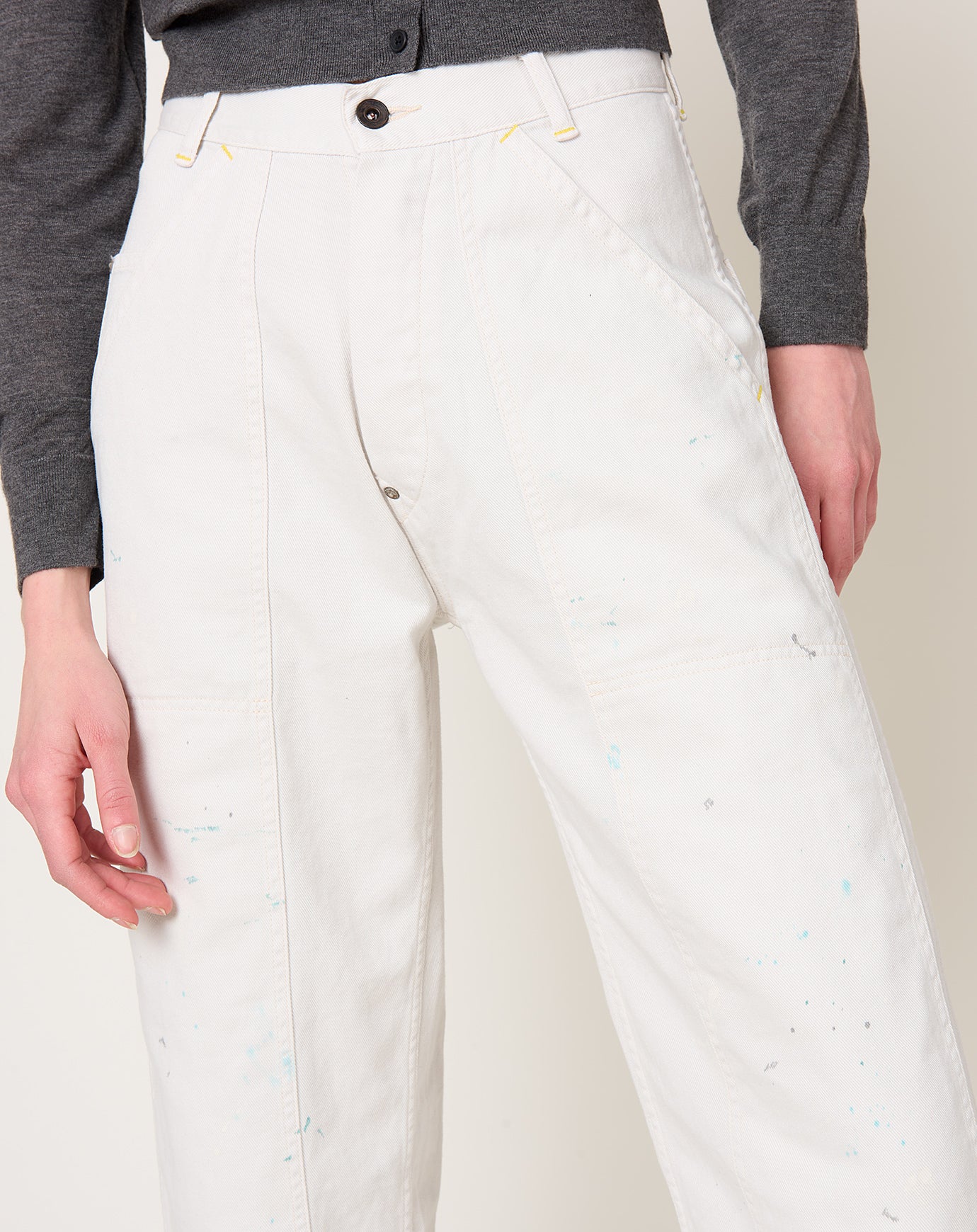 Chimala Double Knee Painter Pant in Ivory Splatter