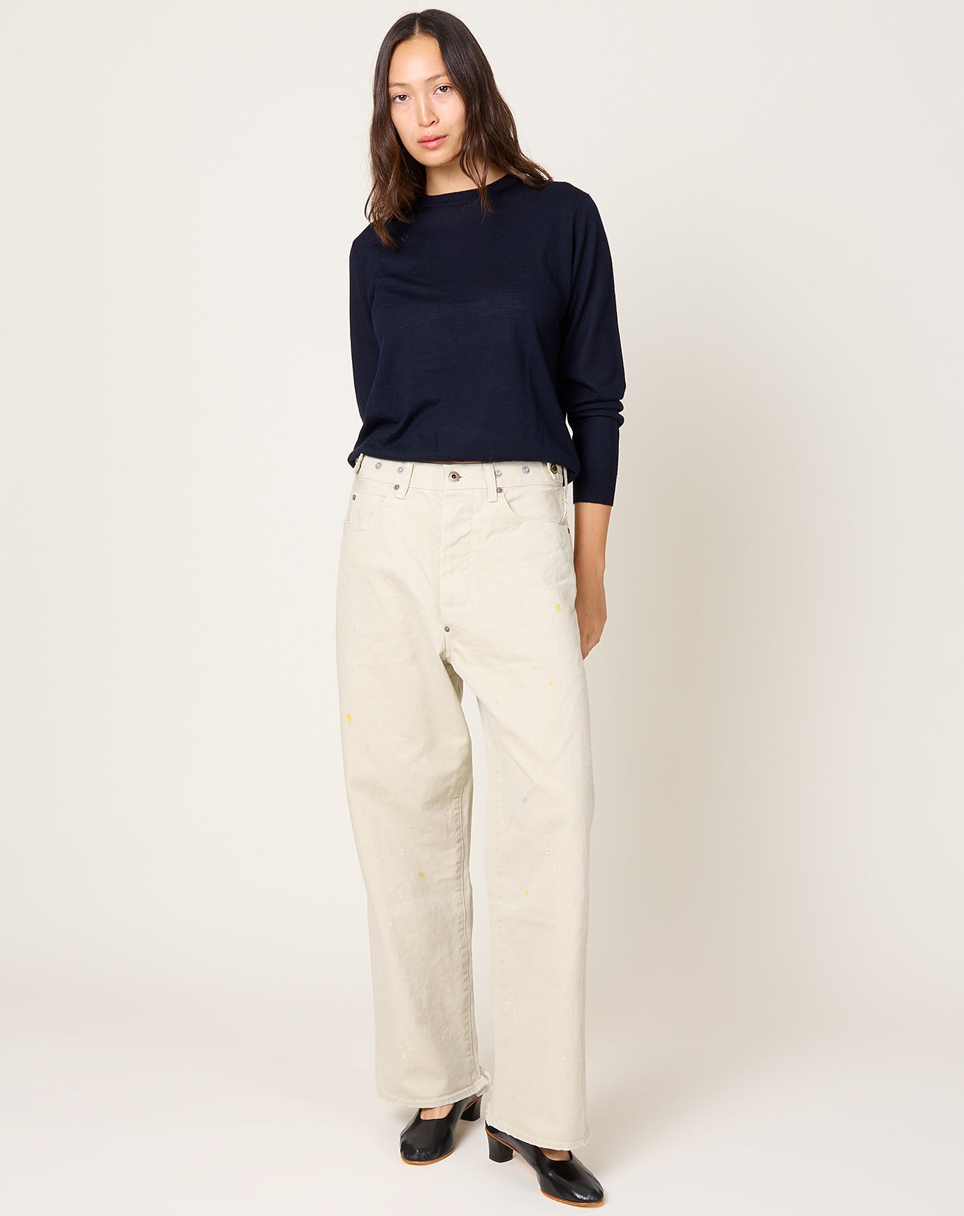 Chimala Adjustable Waist Denim Pants in Ivory