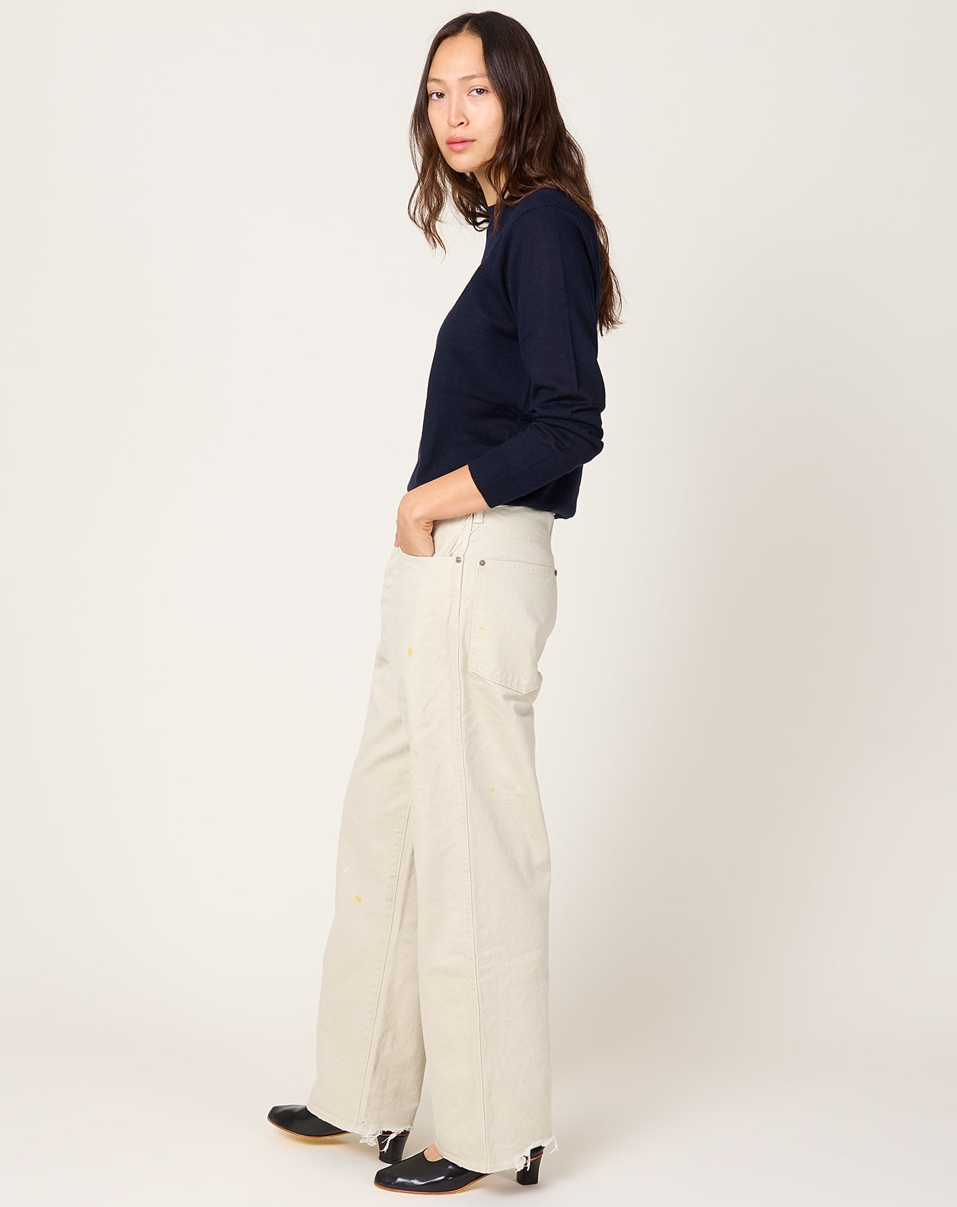 Chimala Adjustable Waist Denim Pants in Ivory